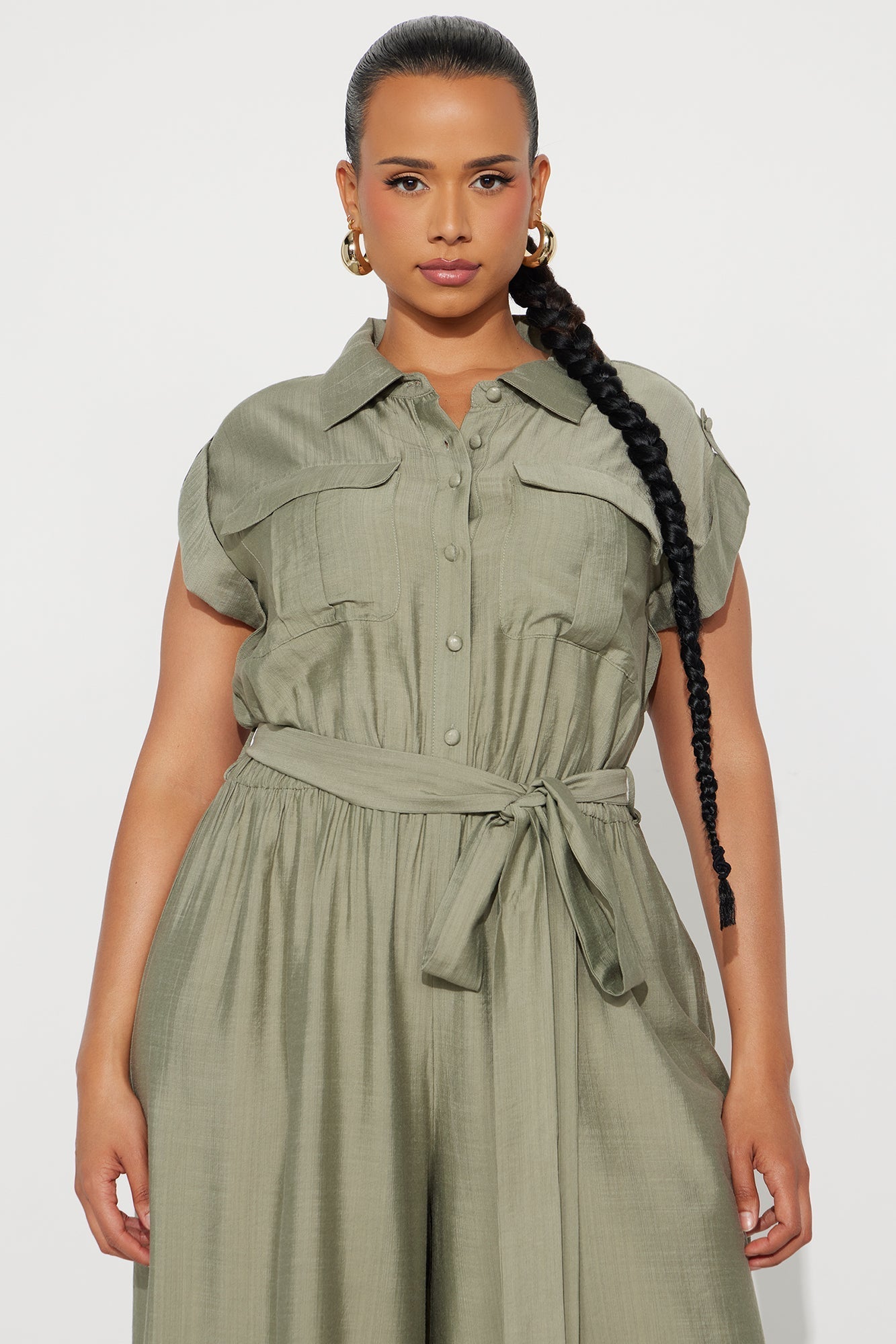 Valentina Linen Wide Leg Jumpsuit - Olive