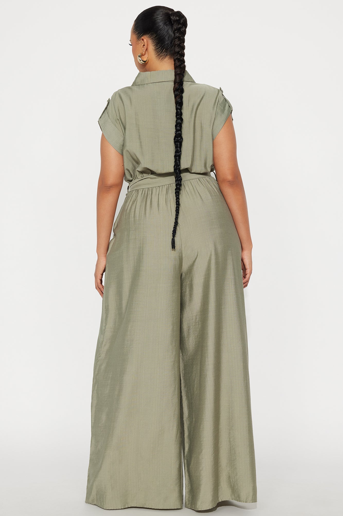 Valentina Linen Wide Leg Jumpsuit - Olive