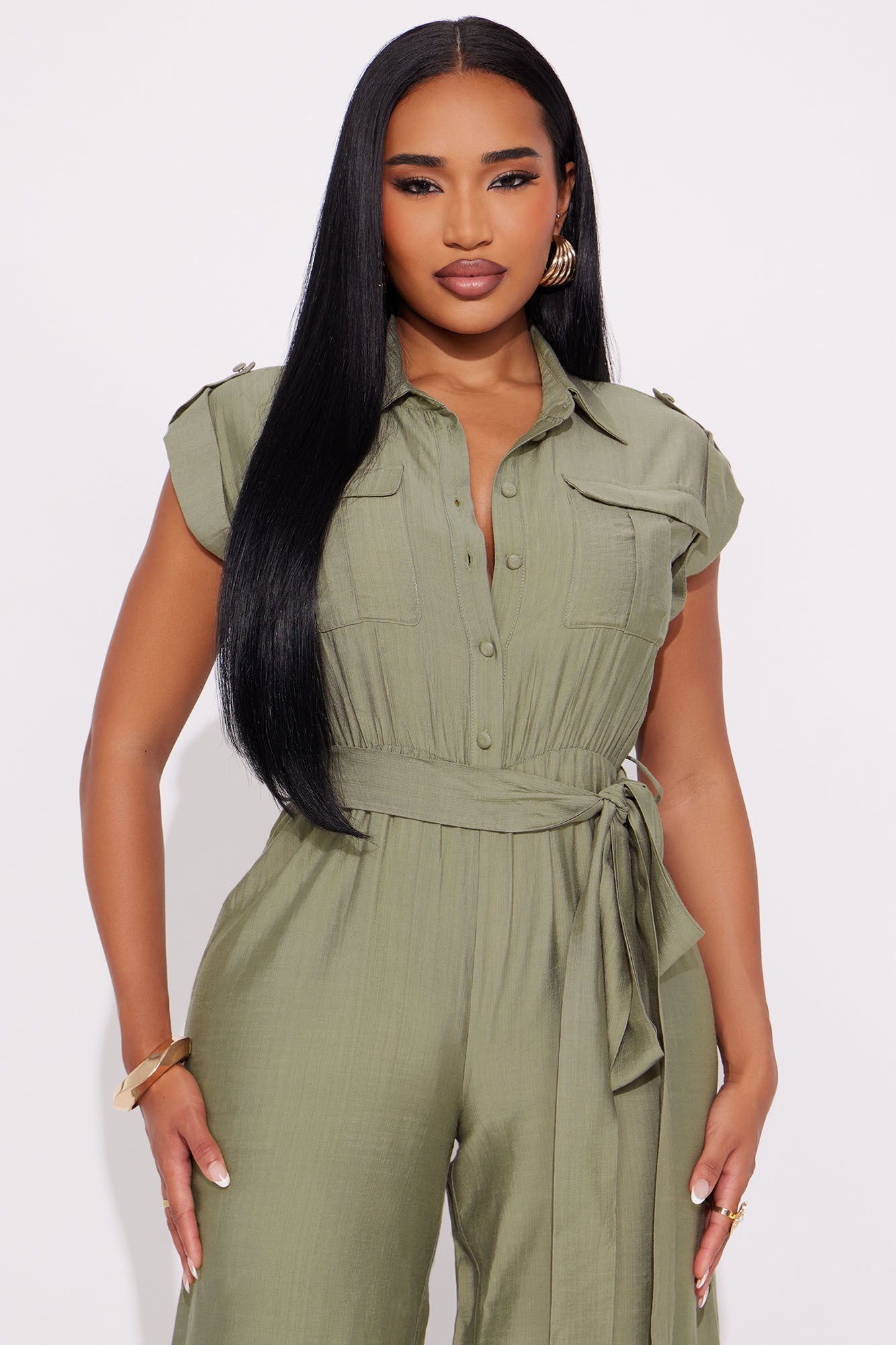 Valentina Linen Wide Leg Jumpsuit - Olive