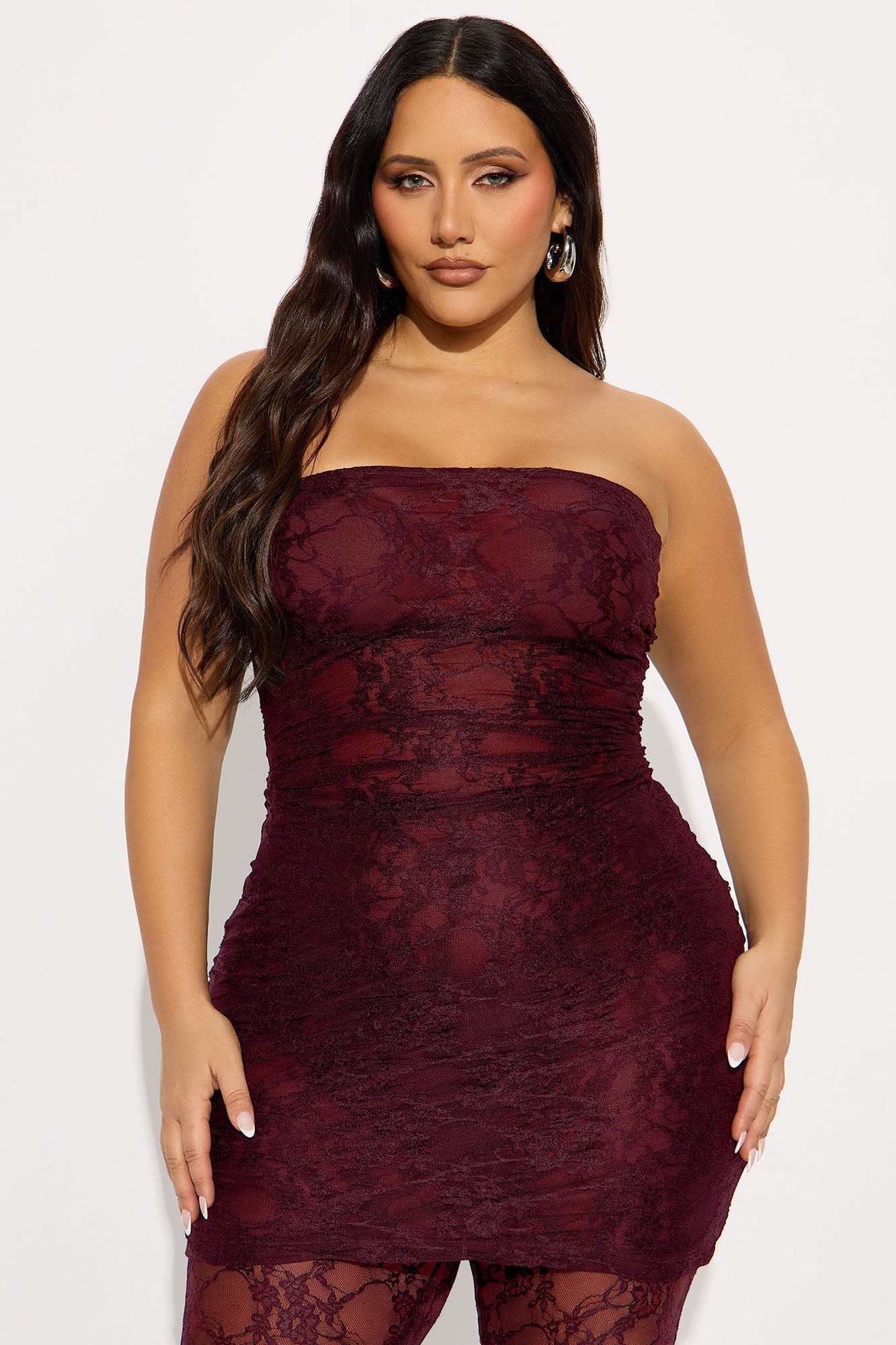 Tall So Lovely Lace Micro Mini Dress Set - Burgundy