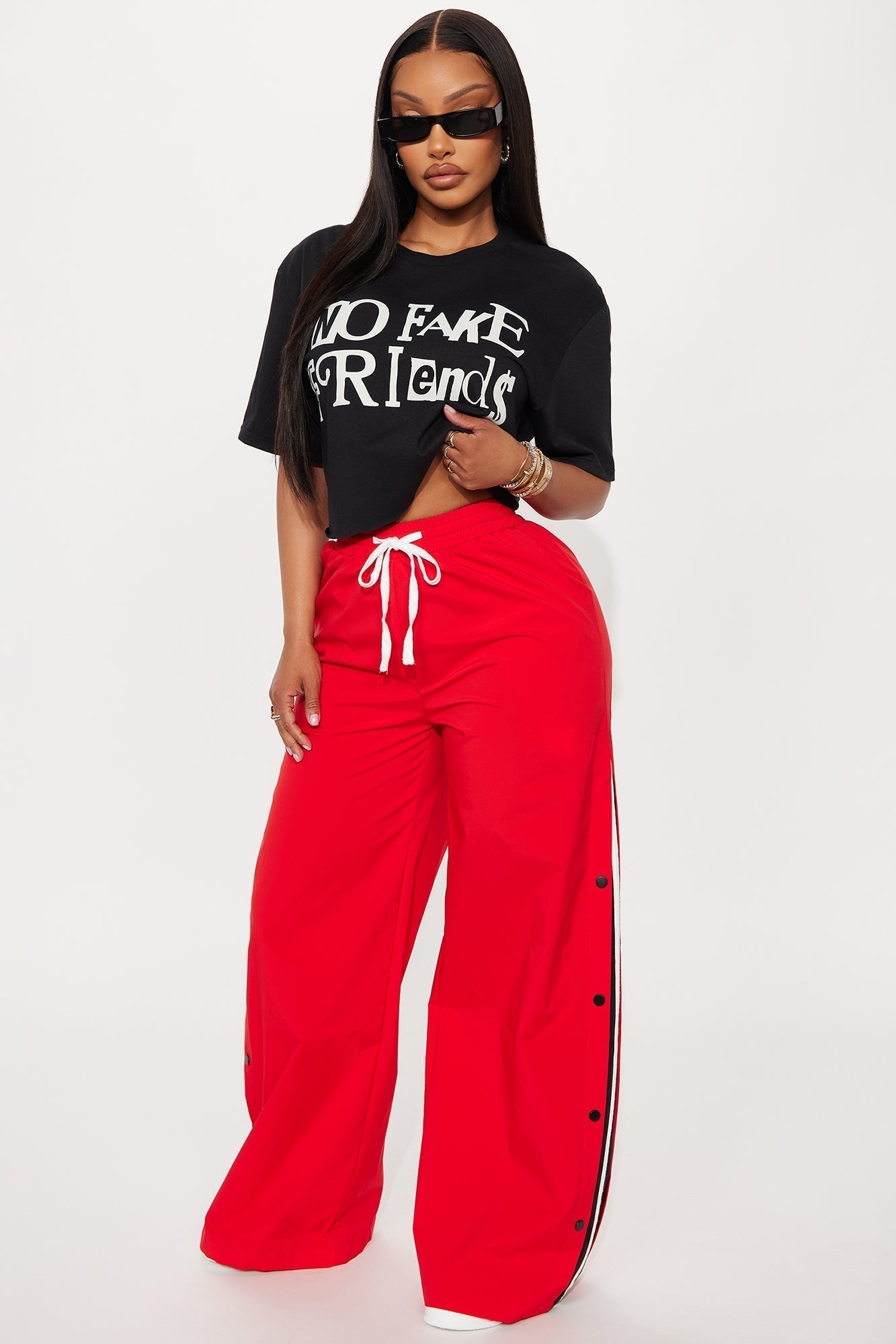 Jennie Snap Button Track Pant - Red/White