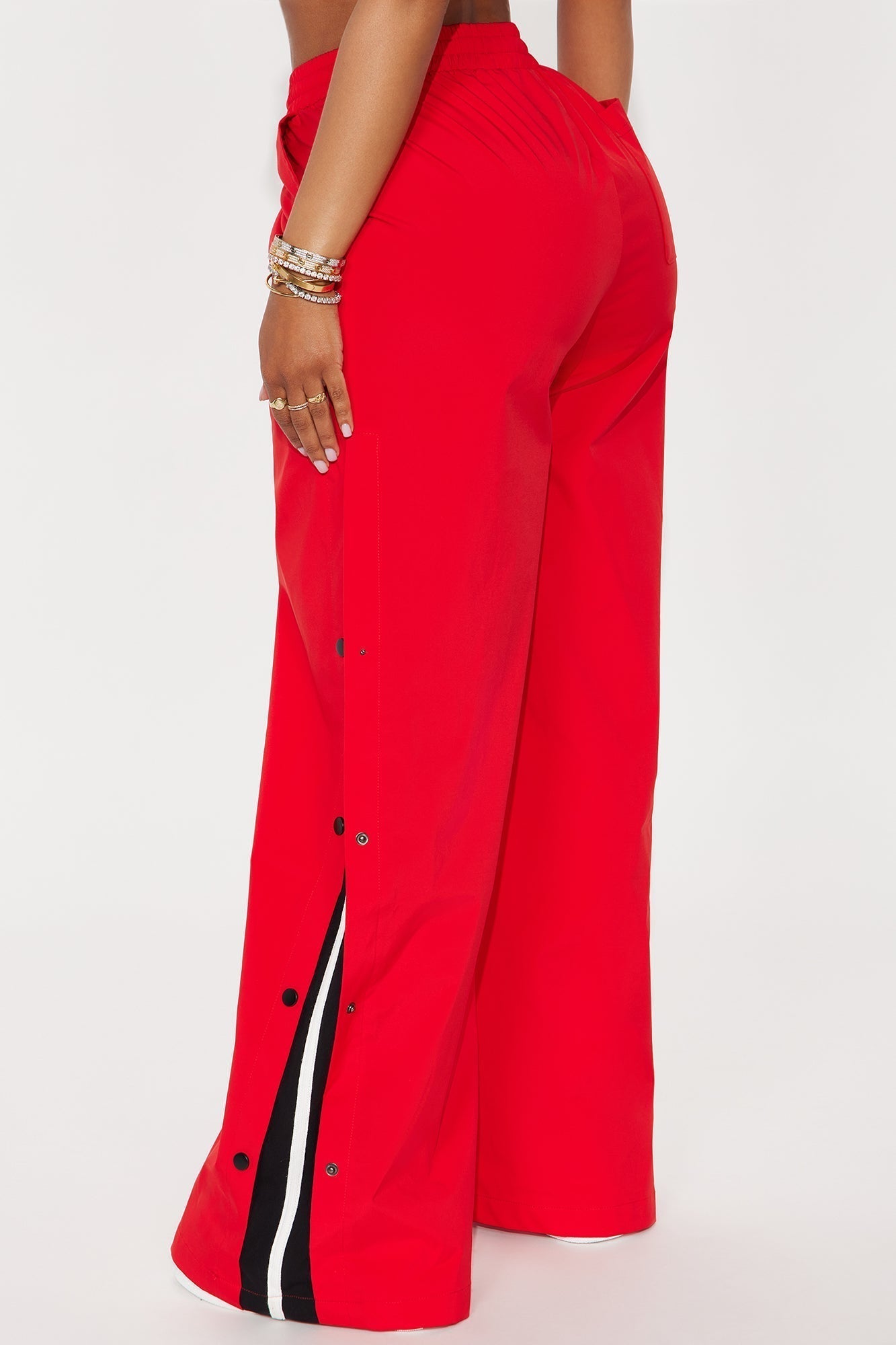 Jennie Snap Button Track Pant - Red/White