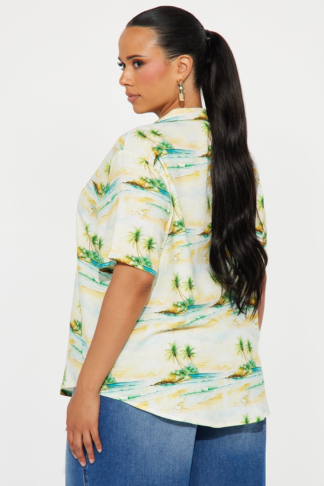 Catching Waves All Day Linen Oversized Button Up Shirt - Yellow/combo