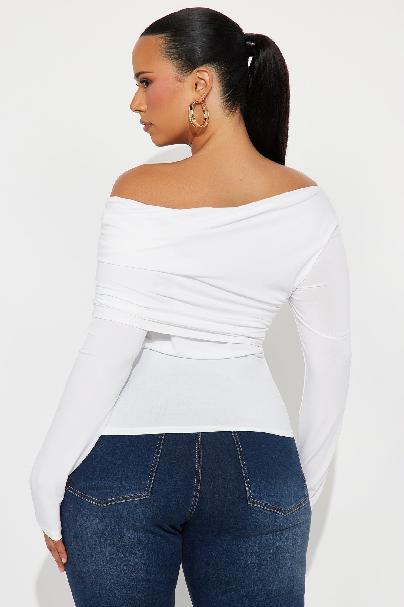 Modern Art Long Sleeve Ruched Top - Ivory