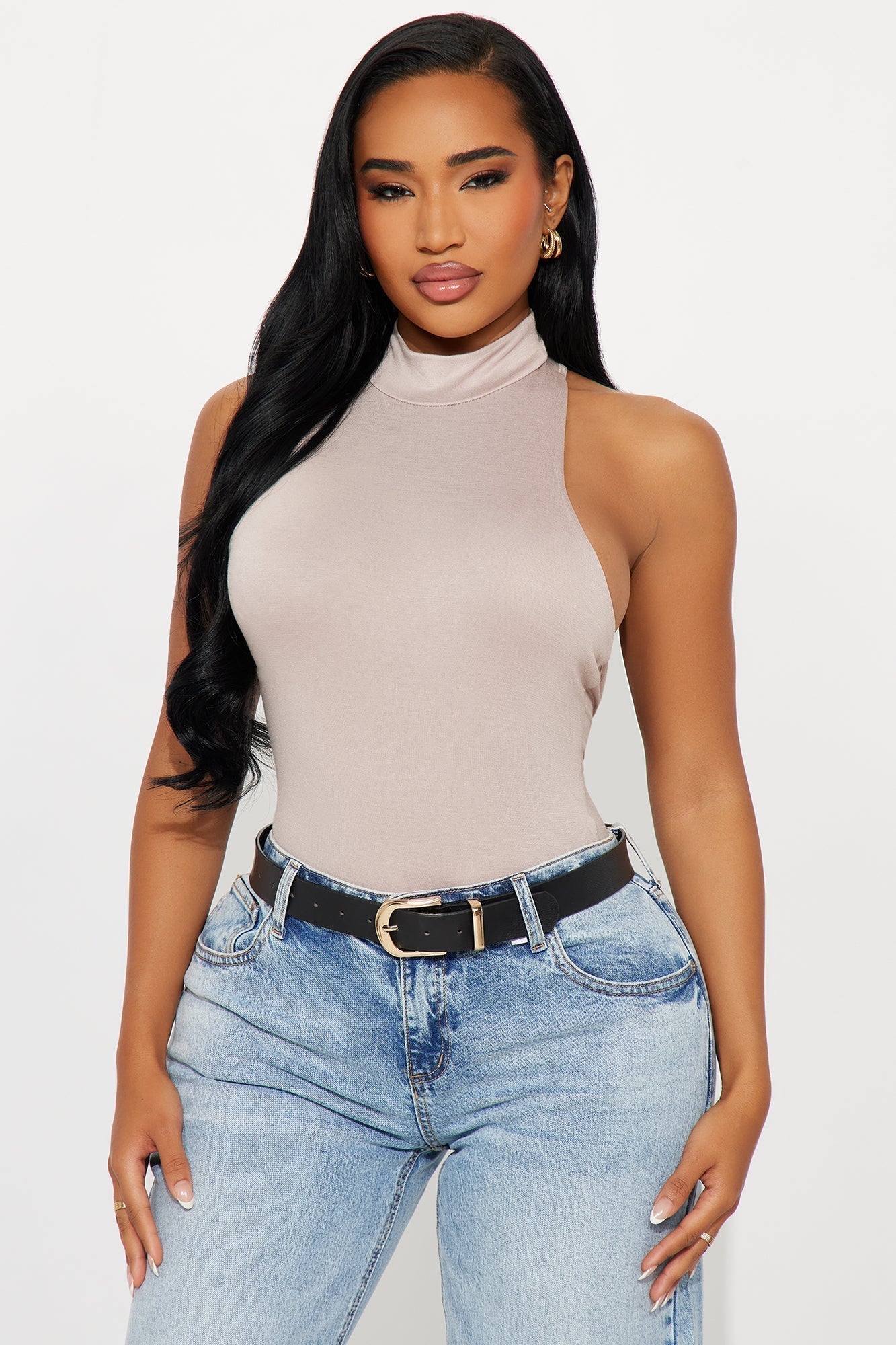Honor Backless Mock Neck Bodysuit - Stone
