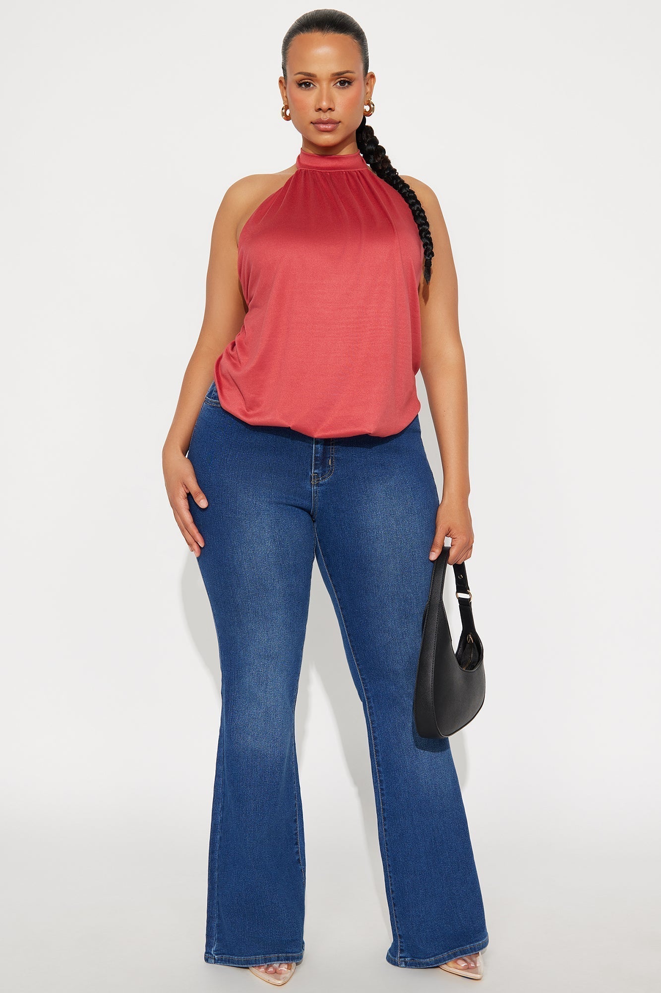 Magnolia Bubble Hem Halter Top - Brick Red