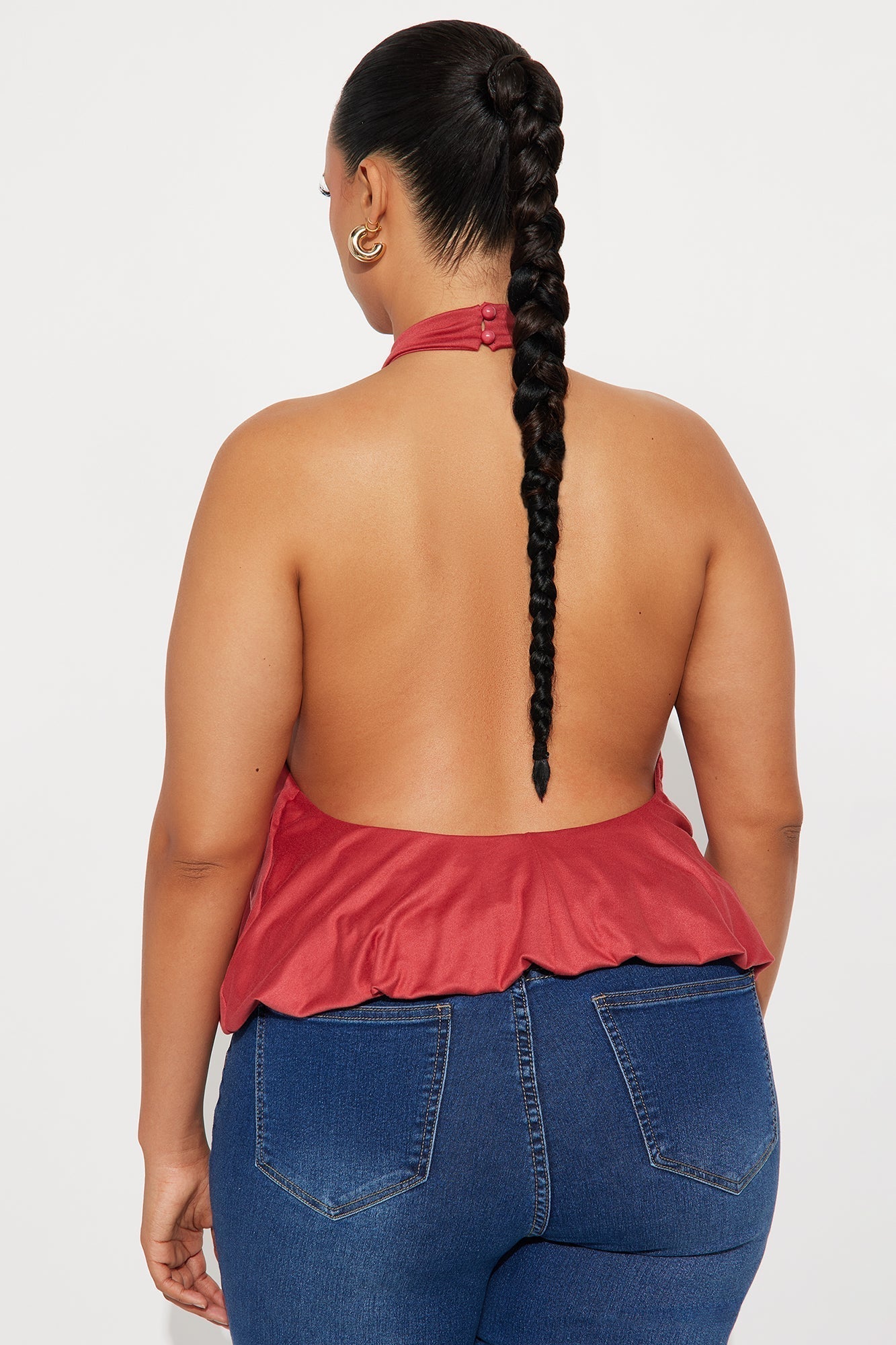 Magnolia Bubble Hem Halter Top - Brick Red