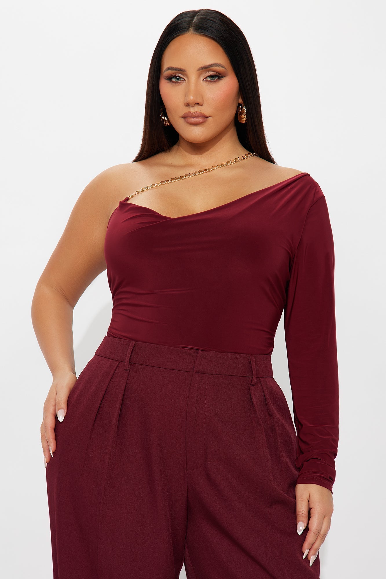 Nothing To Lose One Shoulder Bodysuit - Burgundy