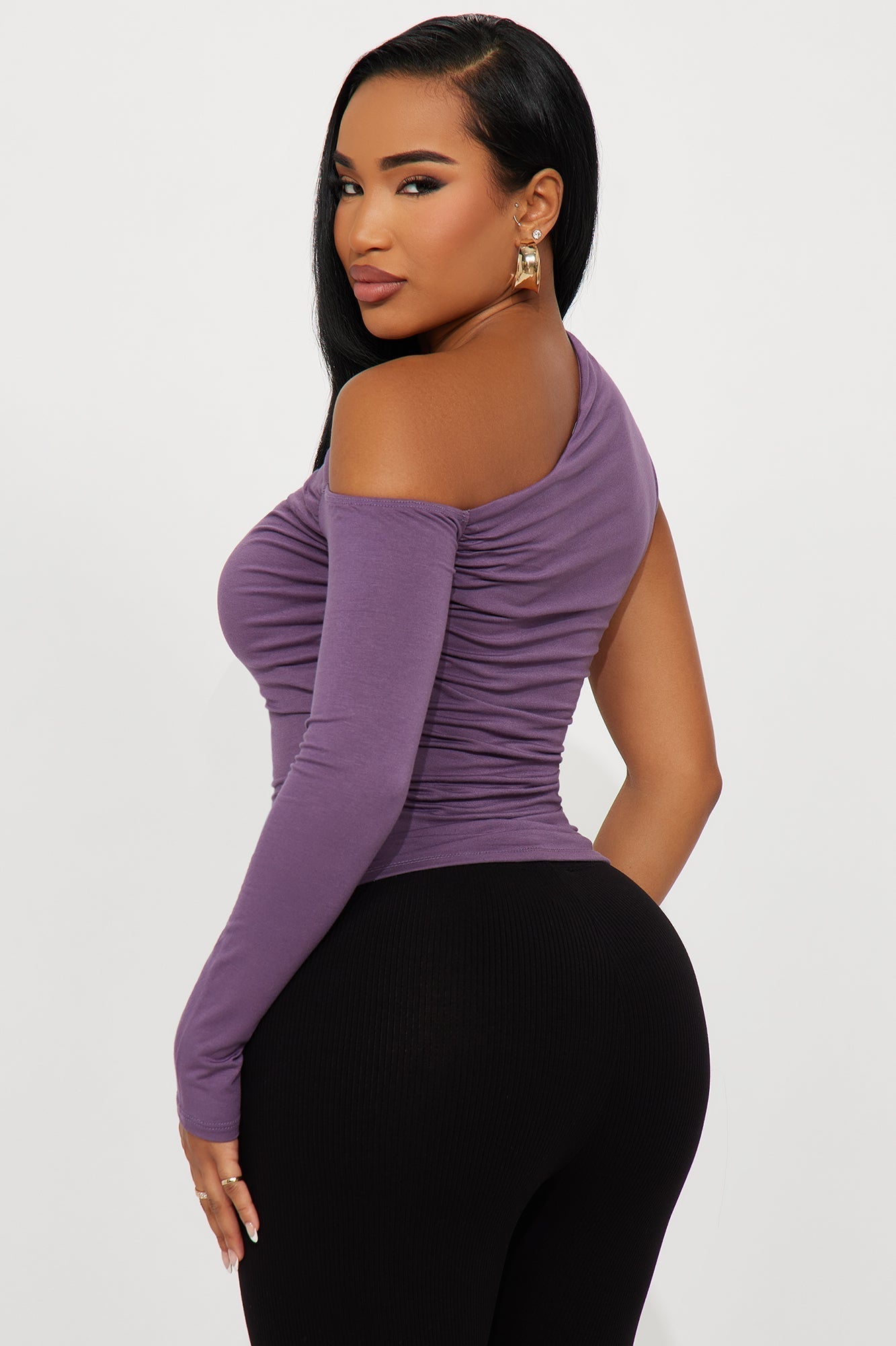 Ashling Ruched Off Shoulder Top - Purple