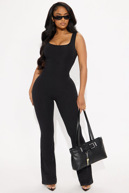 Selina Flare Leg Jumpsuit - Black