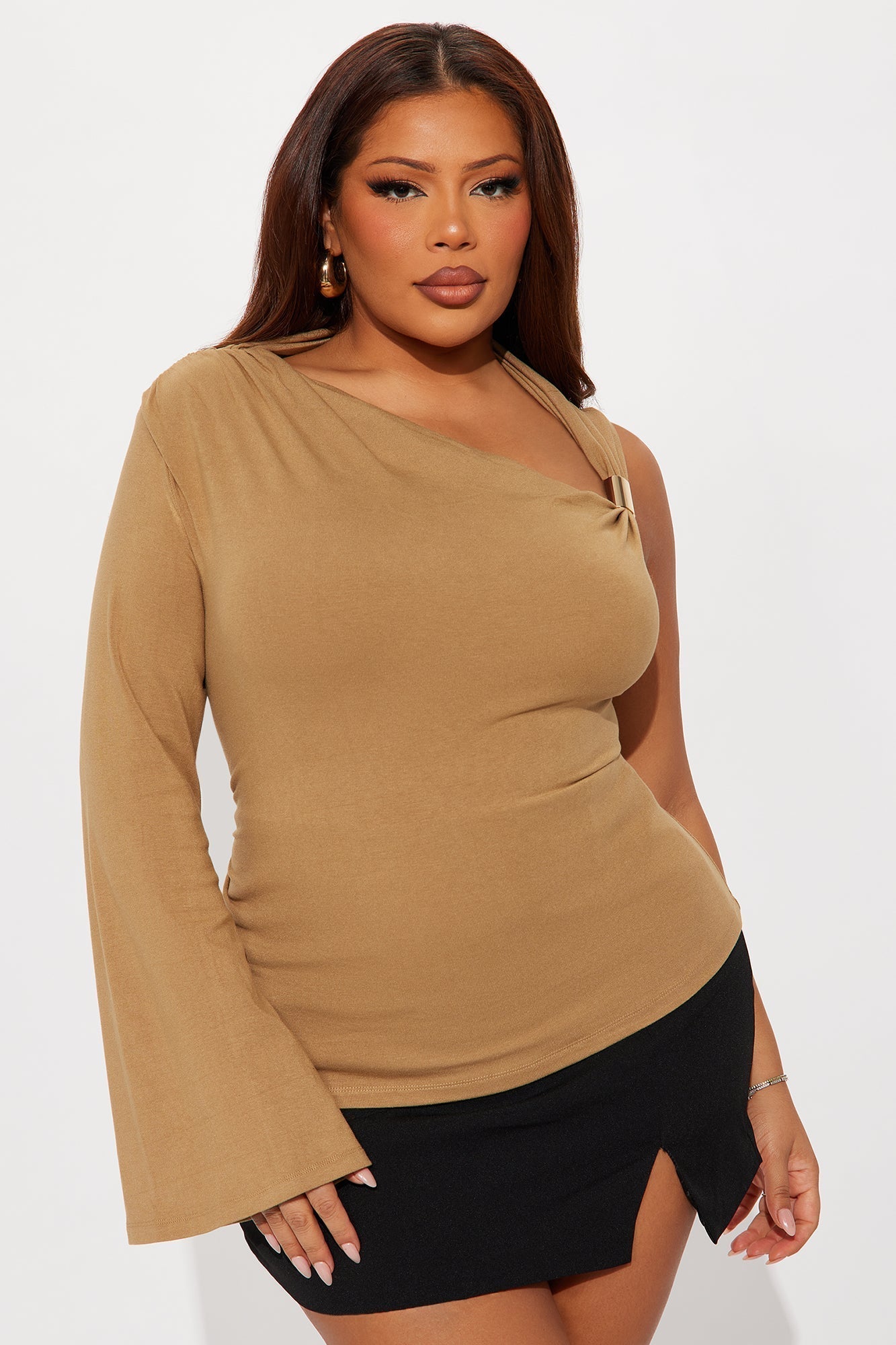 Etta Long Sleeve Ruched Top - Mocha