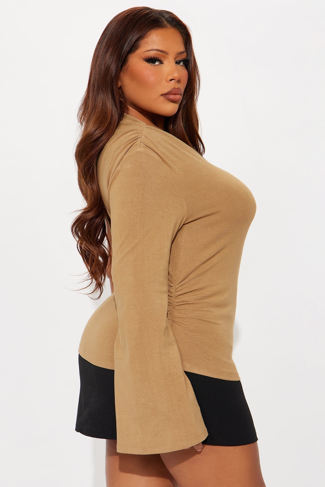 Etta Long Sleeve Ruched Top - Mocha
