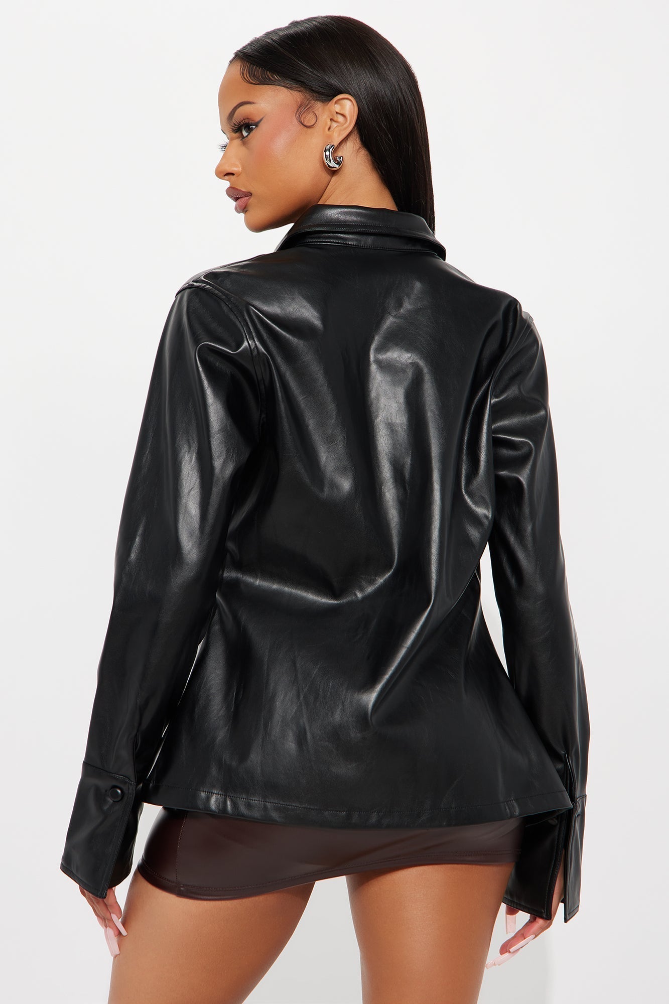 Show Time Faux Leather Shirt - Black