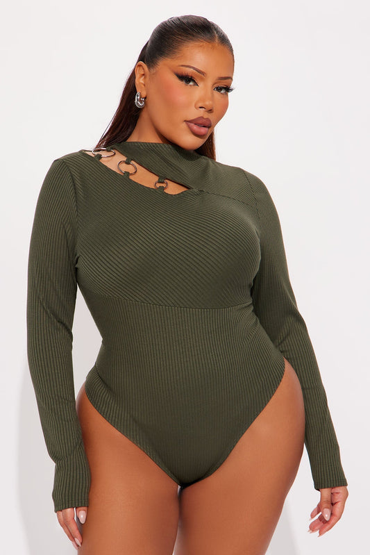 Chelsea Cut Out Ribbed Bodysuit - Olive
