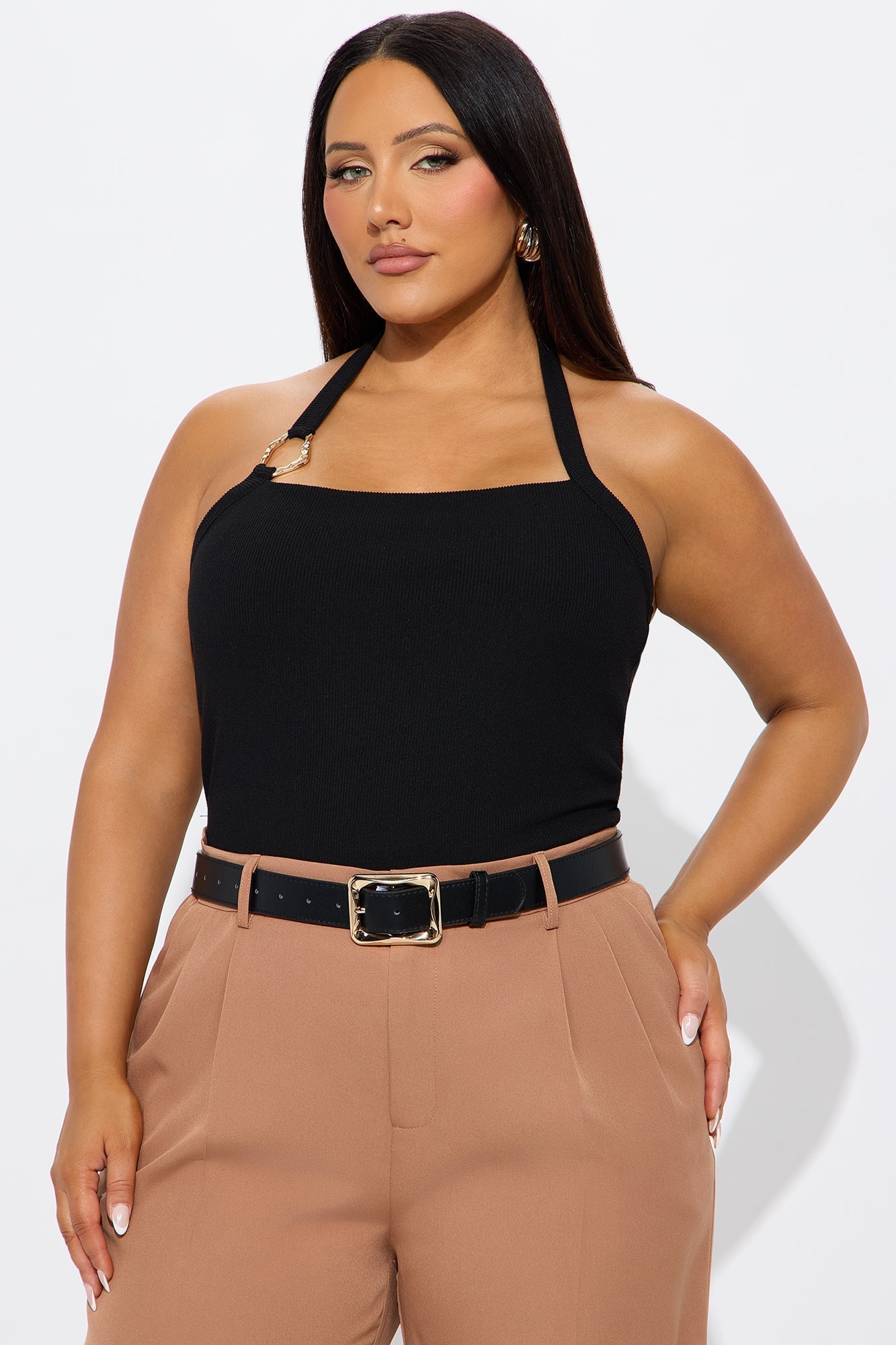 Sonnet Asymmetrical Ribbed Halter Top - Black