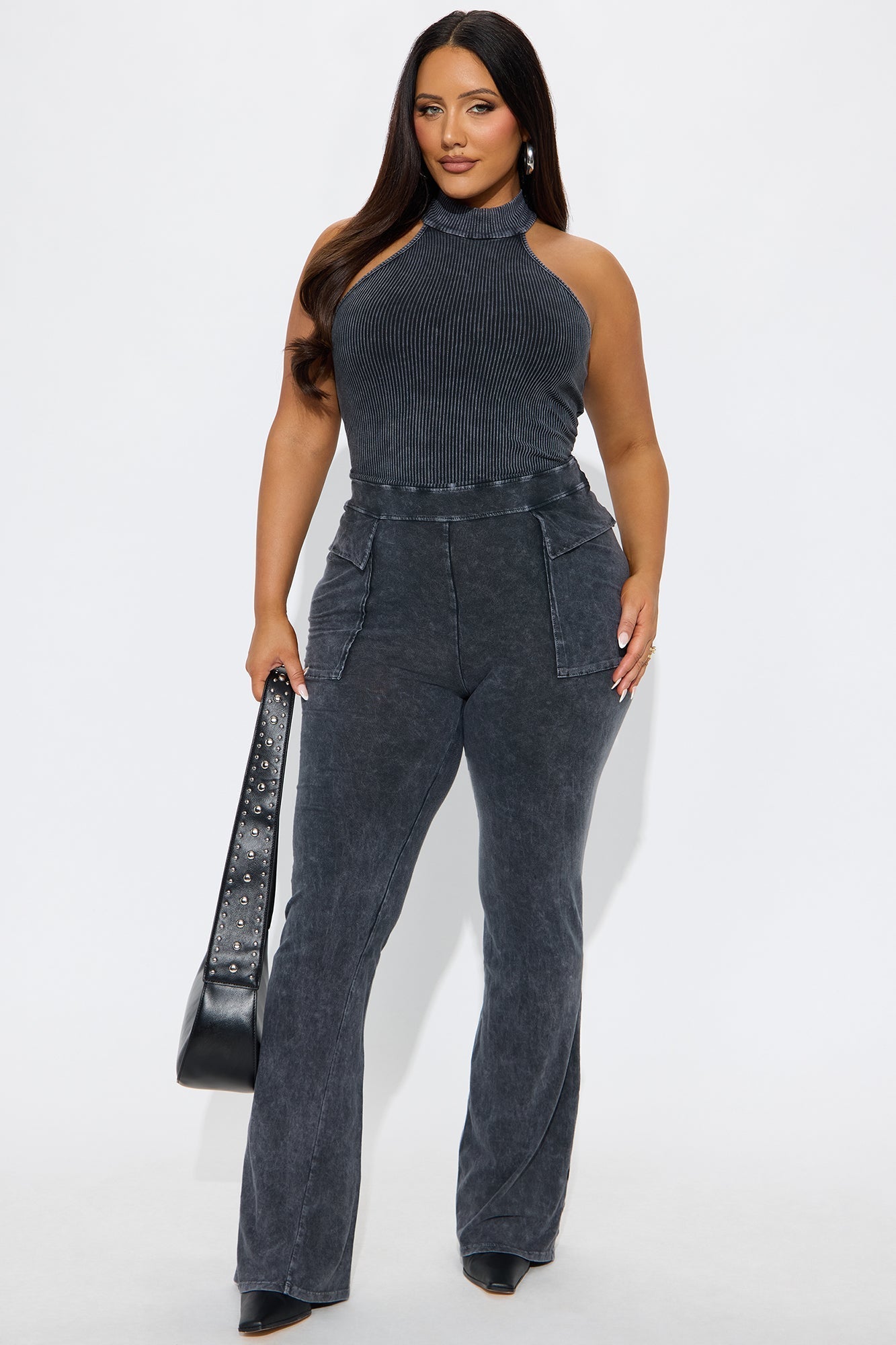 Day Off Washed Flare Leg Jumpsuit - Black