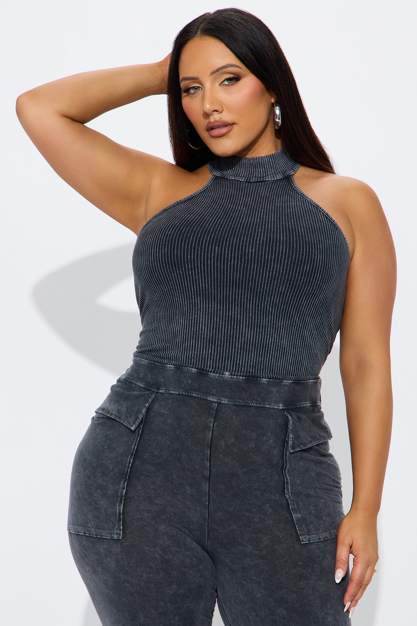 Day Off Washed Flare Leg Jumpsuit - Black