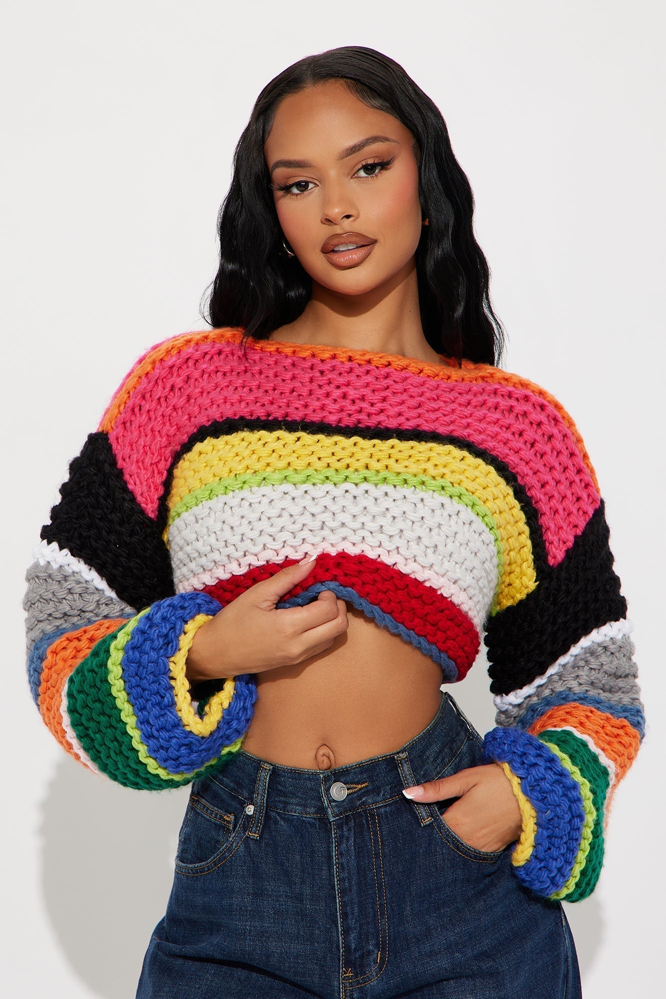 Take It There Chunky Knit Sweater - Multi Color