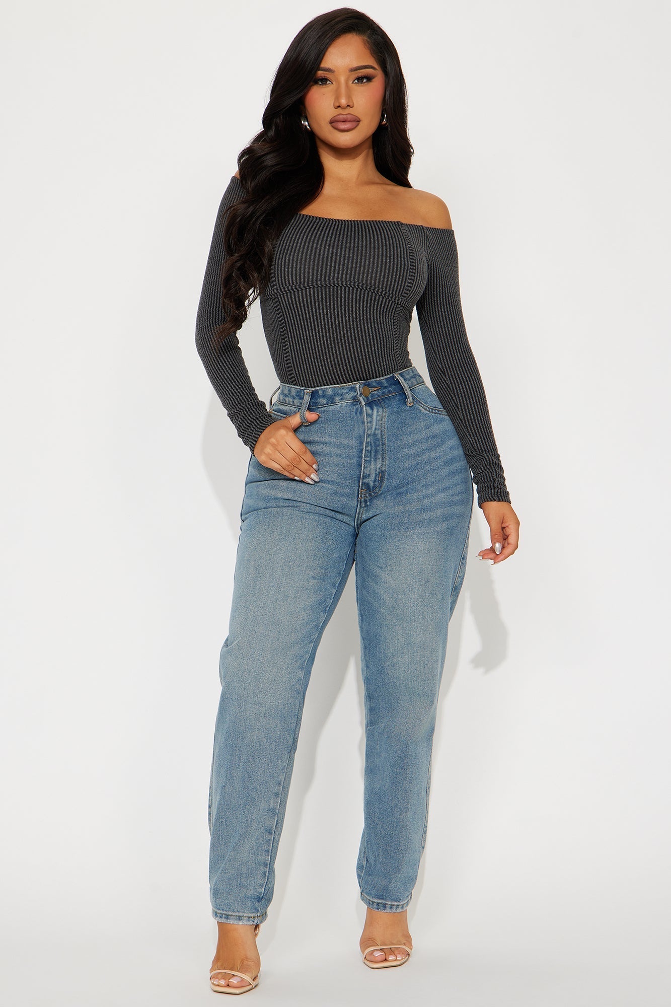 Monnet Ribbed Bodysuit - Charcoal