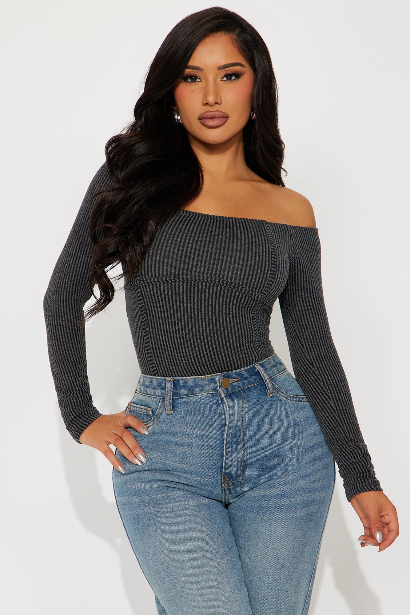 Monnet Ribbed Bodysuit - Charcoal