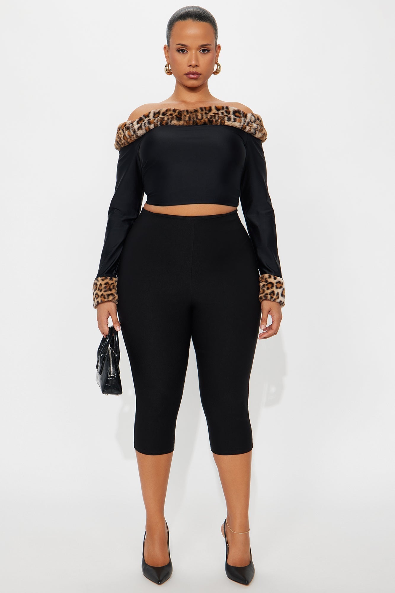 Romy Fur Trim Off Shoulder Top - Black/combo