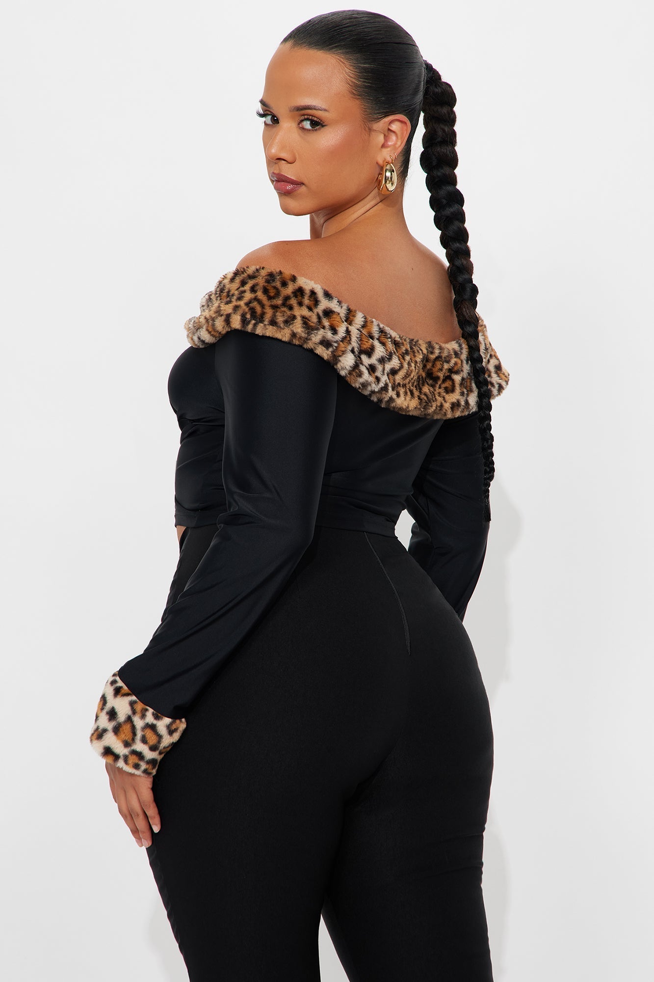 Romy Fur Trim Off Shoulder Top - Black/combo