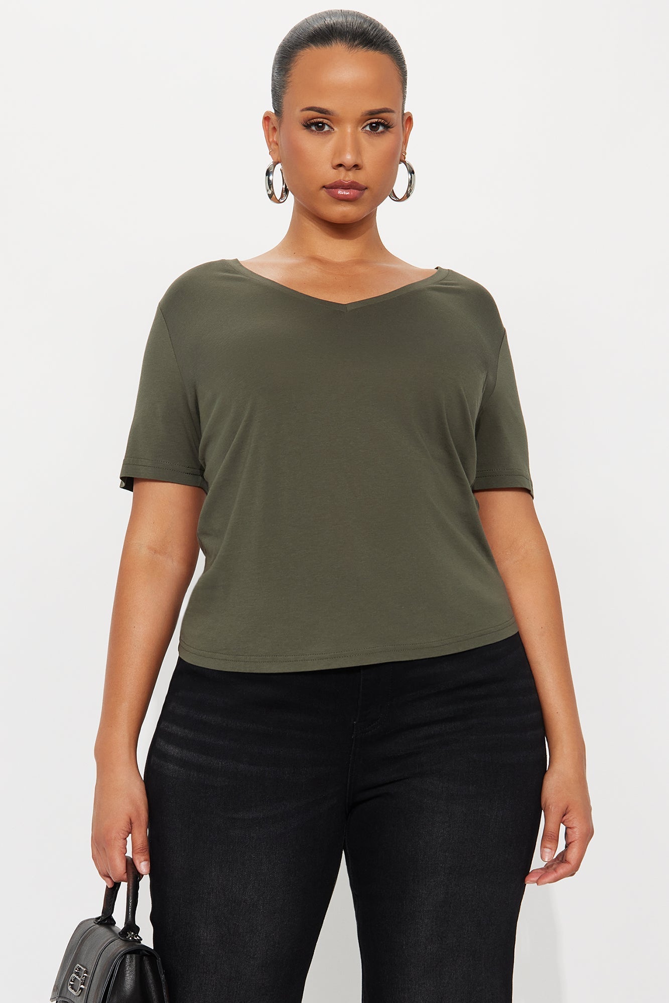 Ava V-Neck Tee - Military Green