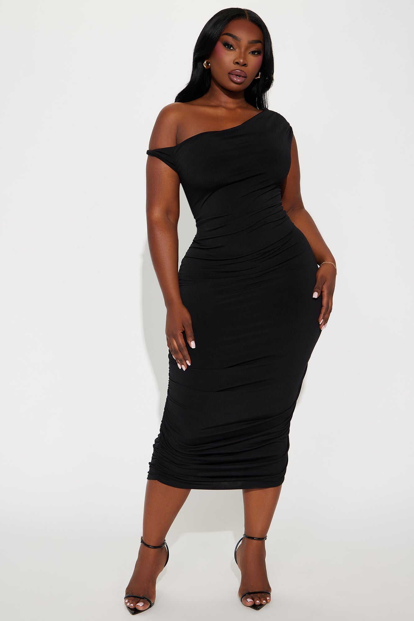 Blind Date One Shoulder Midi Dress - Black