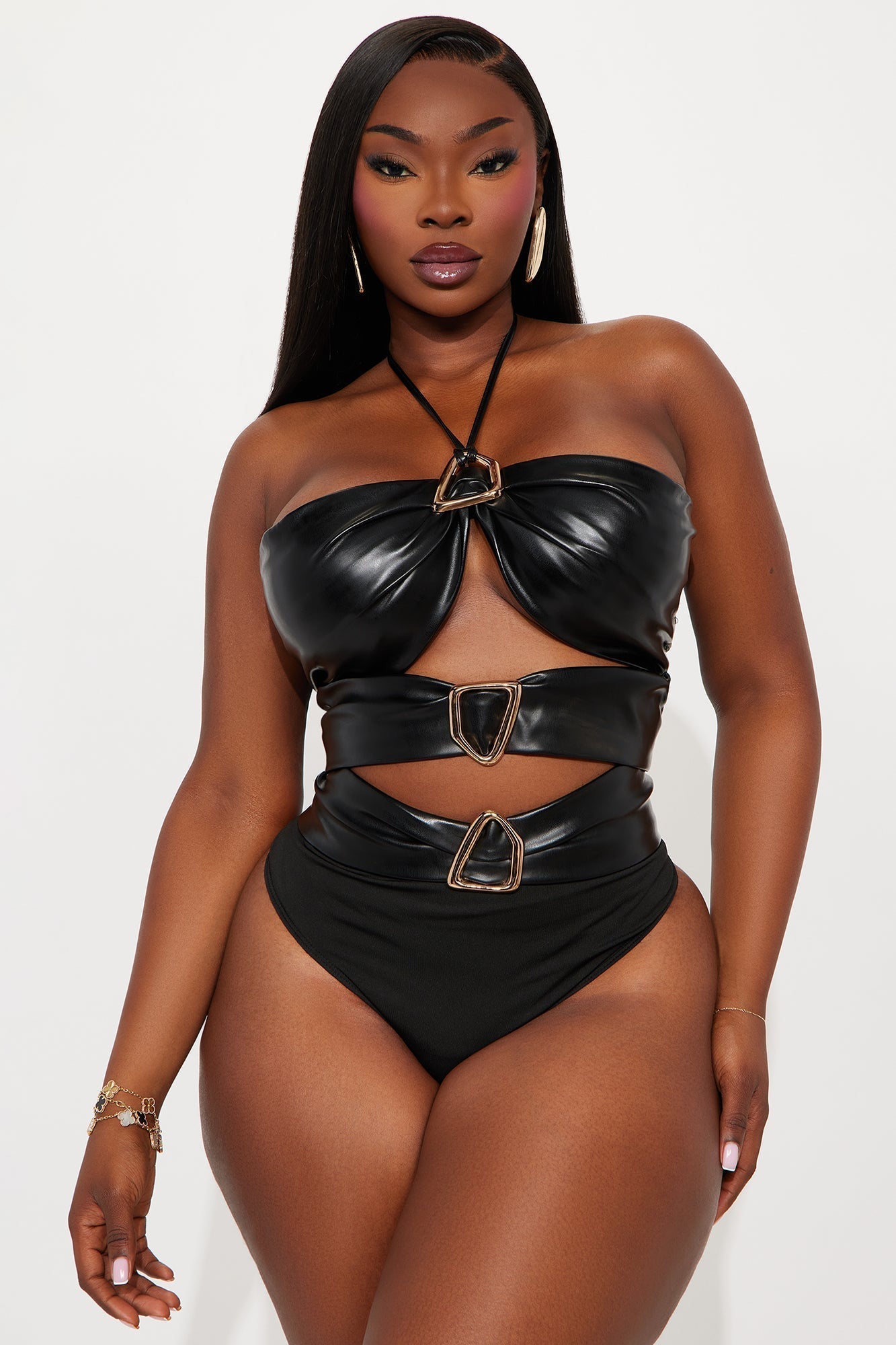 Trust Me Hardware Faux Leather Bodysuit - Black