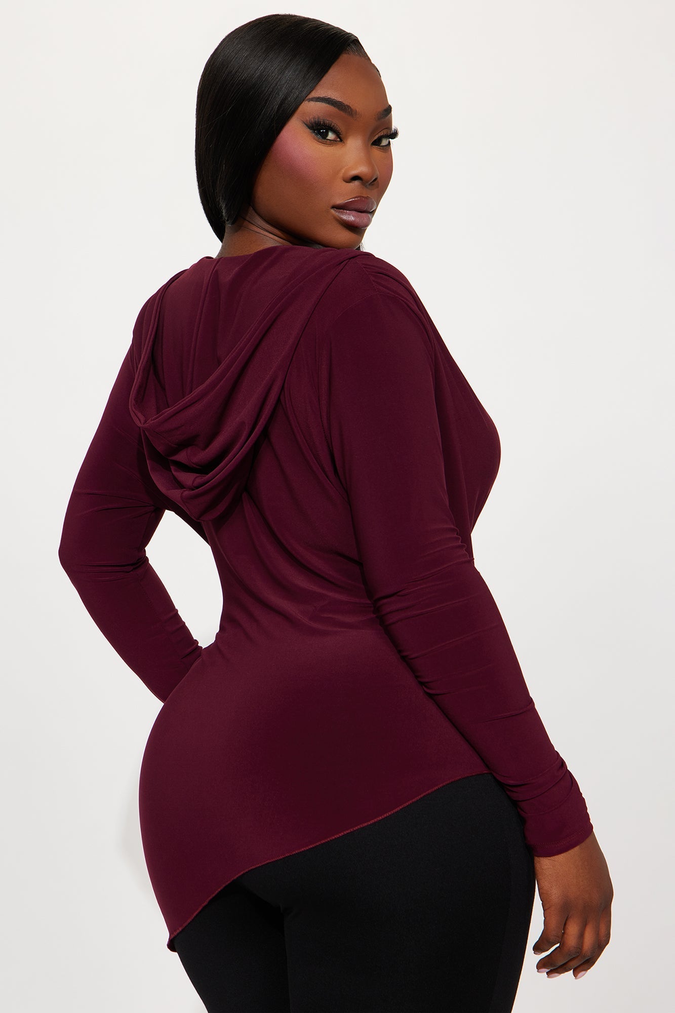 Moxie Asymmetrical Surplice Top - Burgundy