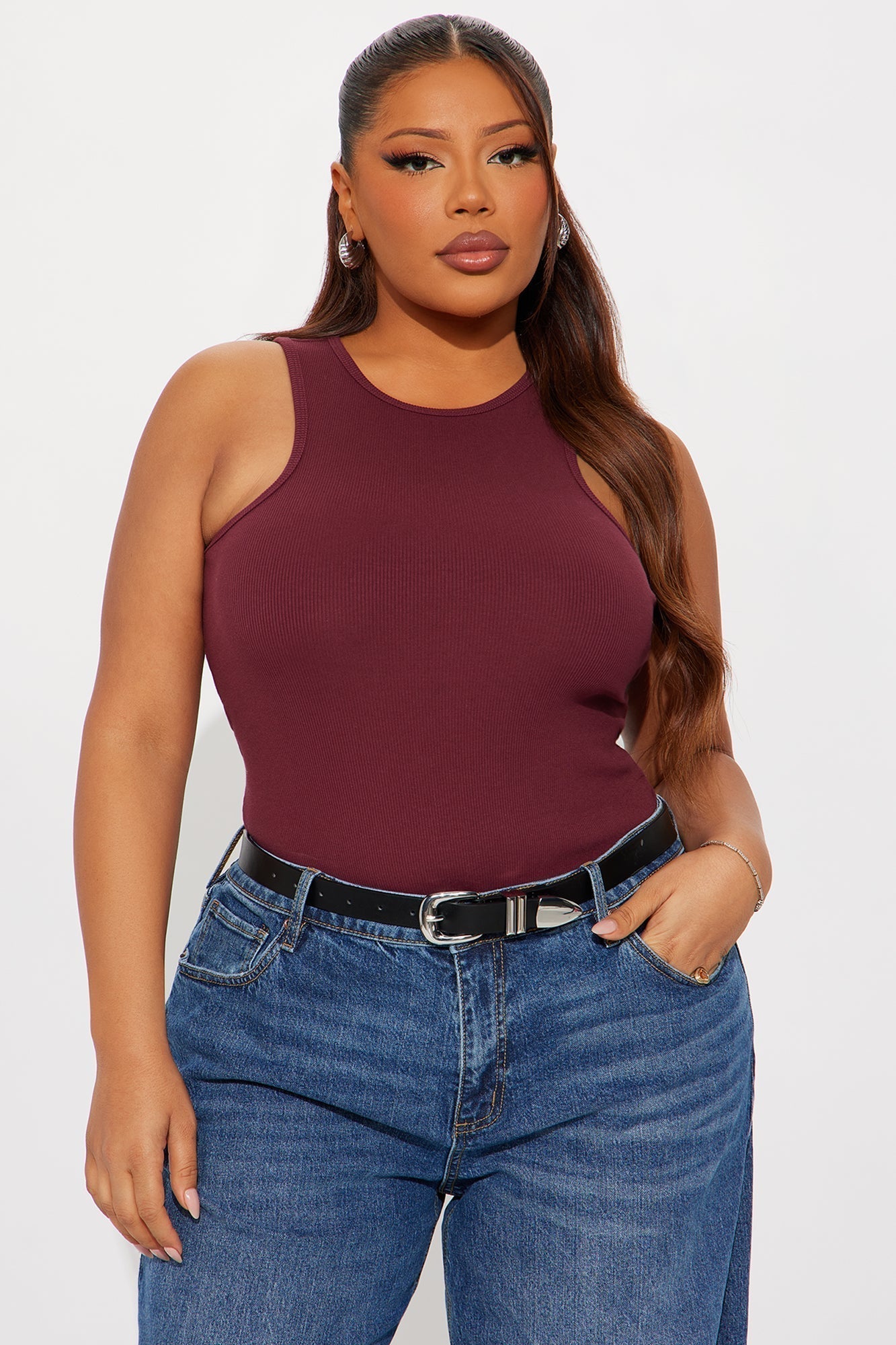 Model Attitude Racerback Bodysuit - Burgundy
