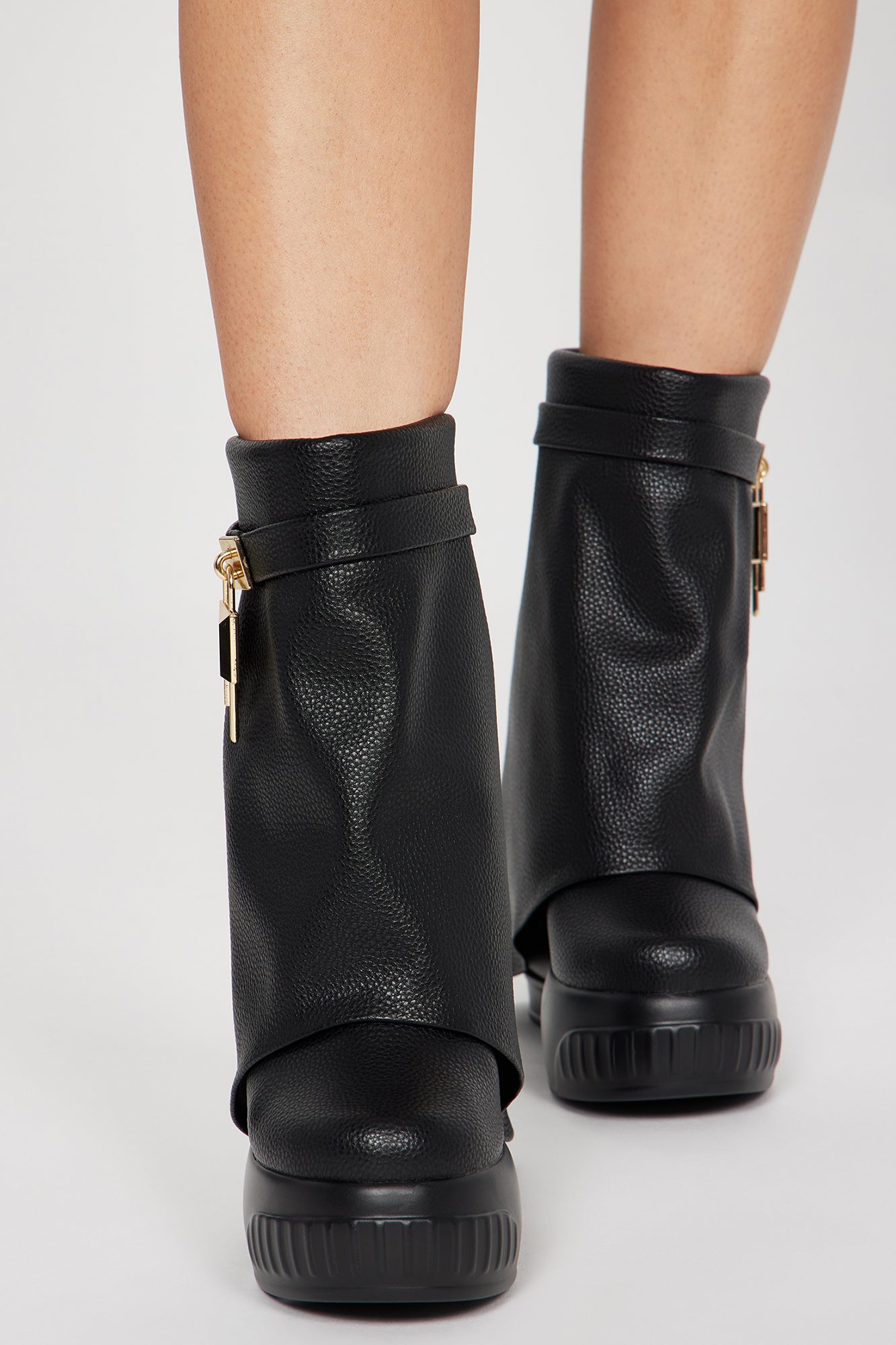 Admiring You Overlay Wedge Booties - Black