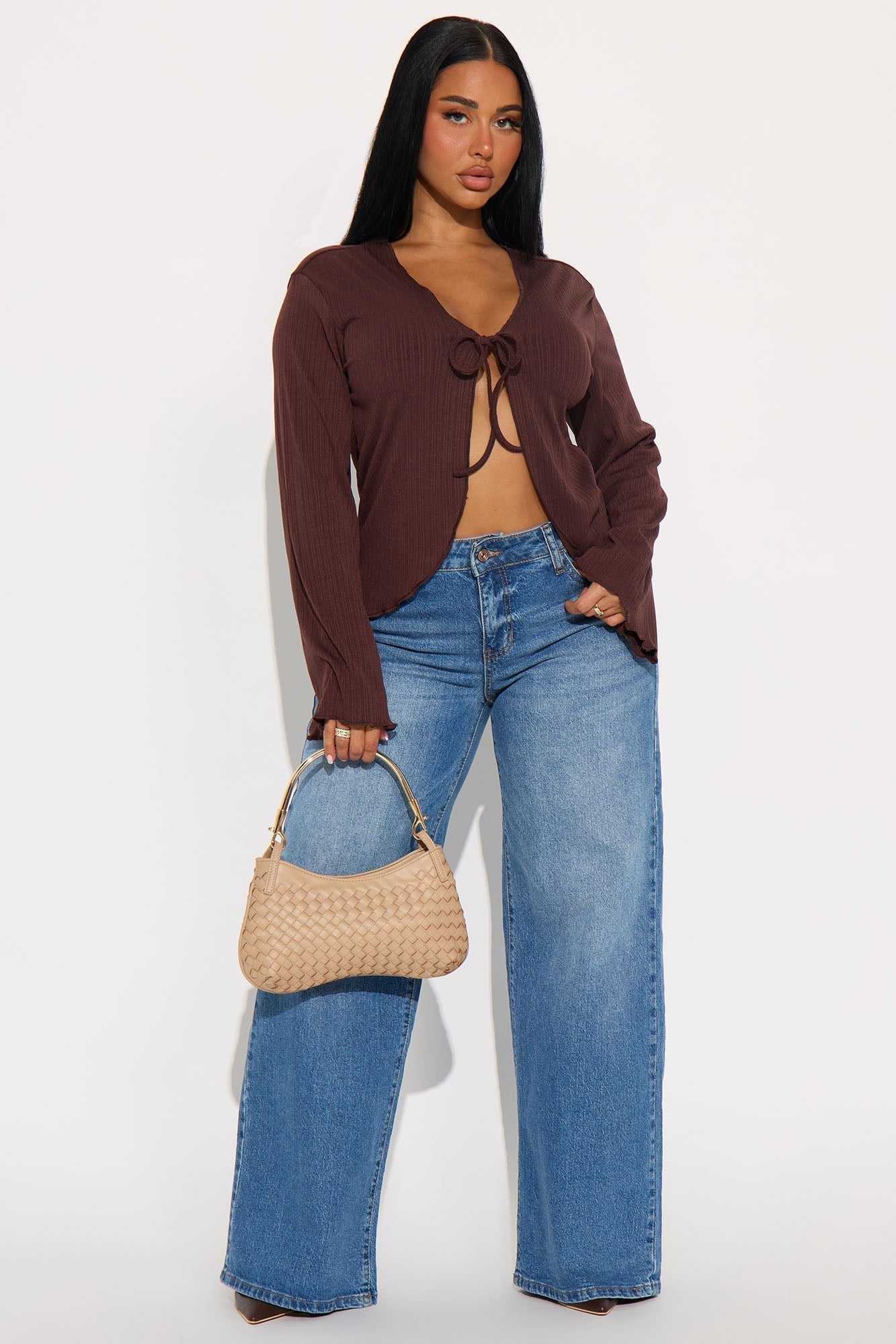 Sunset Cruise Long Sleeve Flyaway Top - Brown