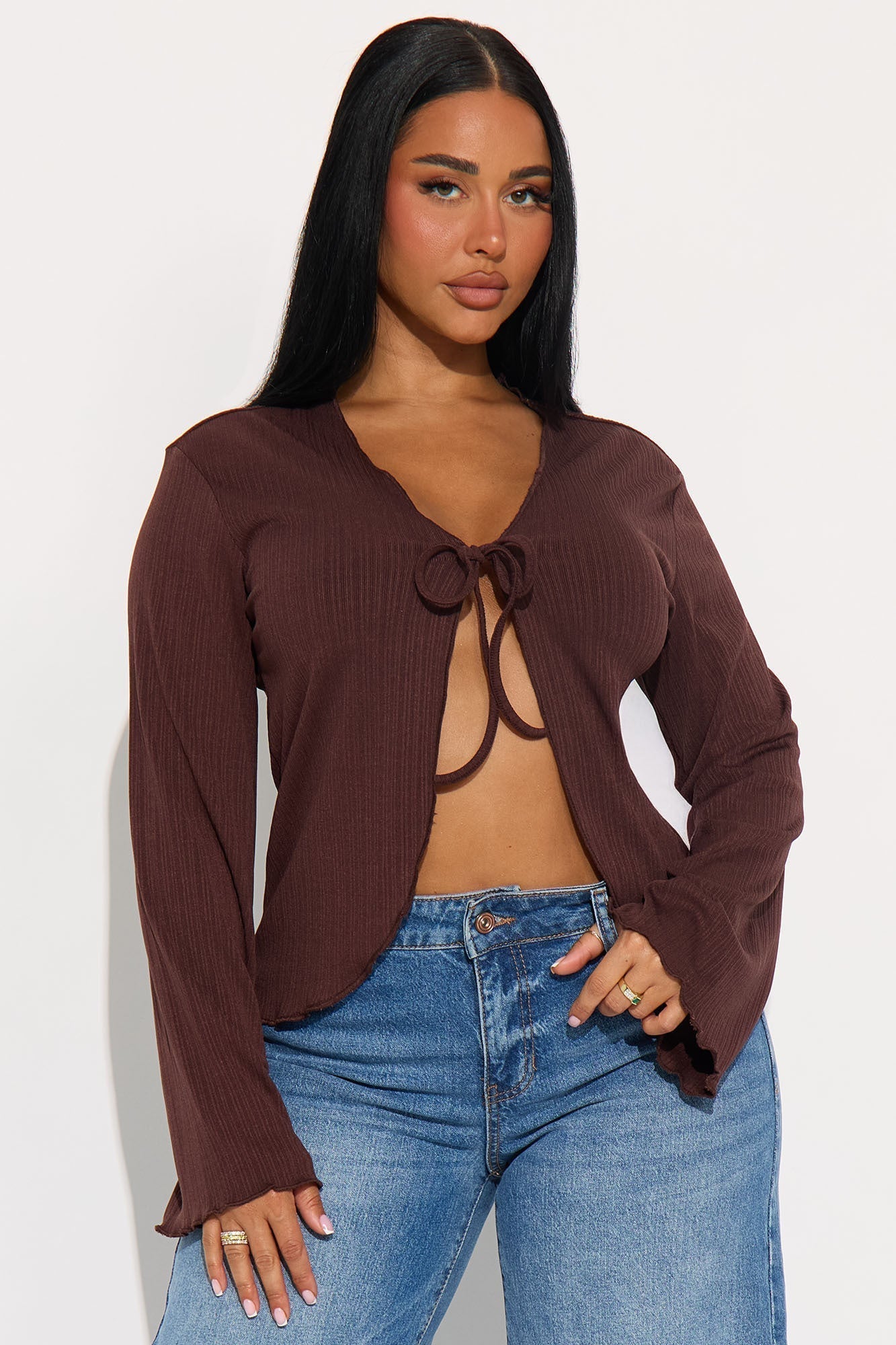 Sunset Cruise Long Sleeve Flyaway Top - Brown