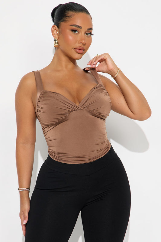 Go For It Ruched Top - Chocolate