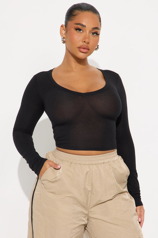 Dawn V Neck Basic Top - Black