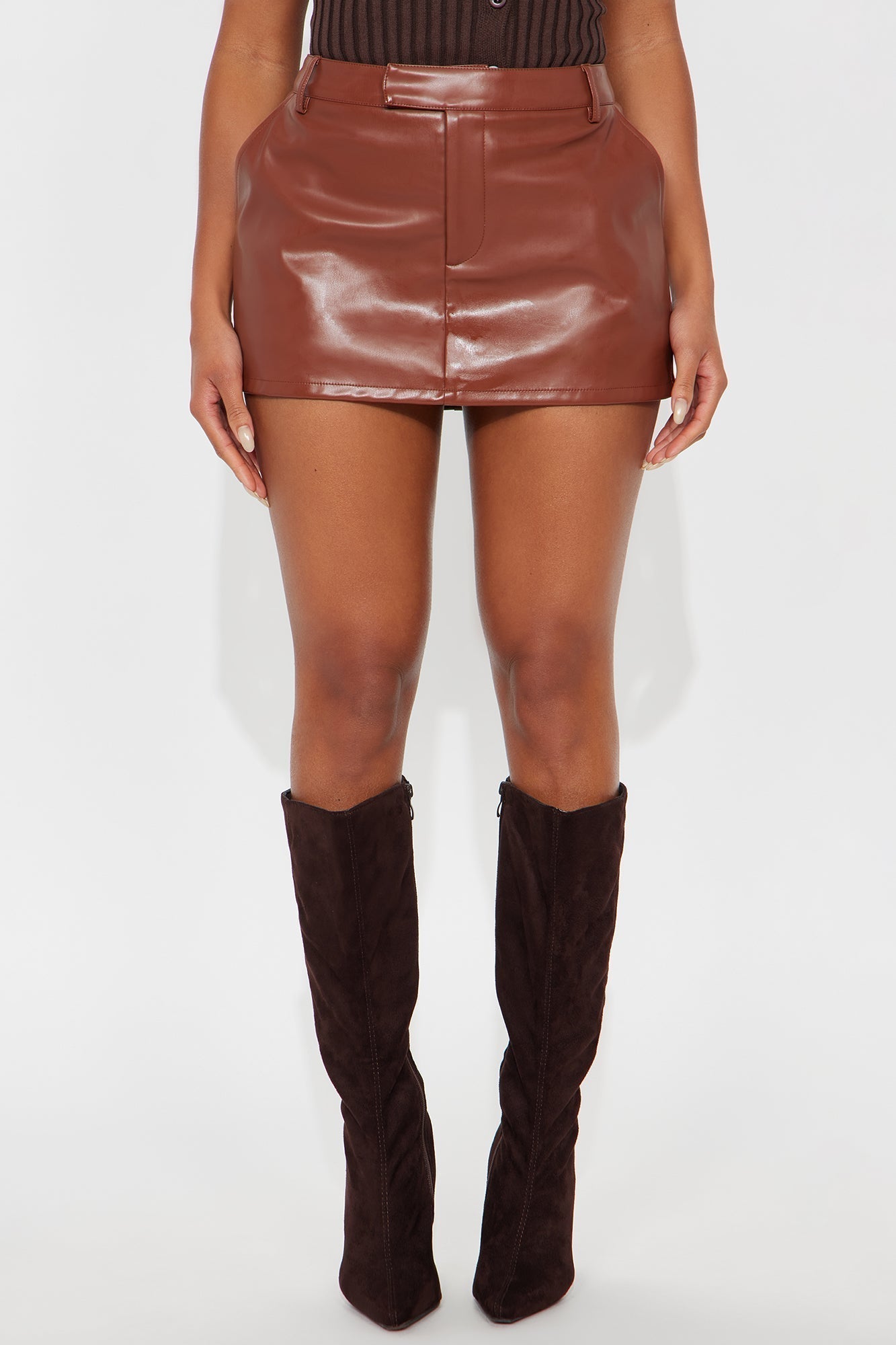 Nyx Faux Leather Micro Mini Skort - Camel