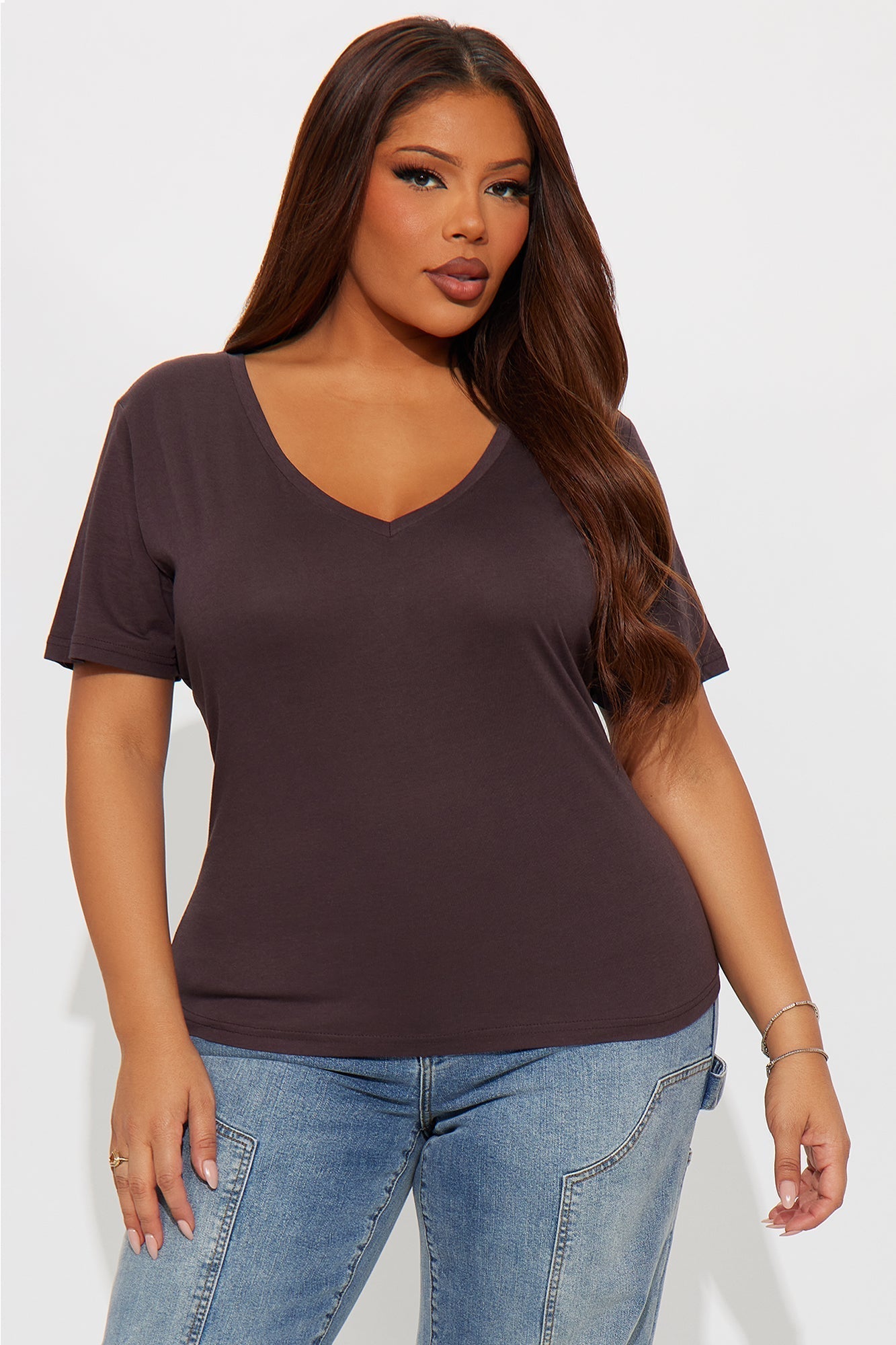 Ava V-Neck Tee - Brown