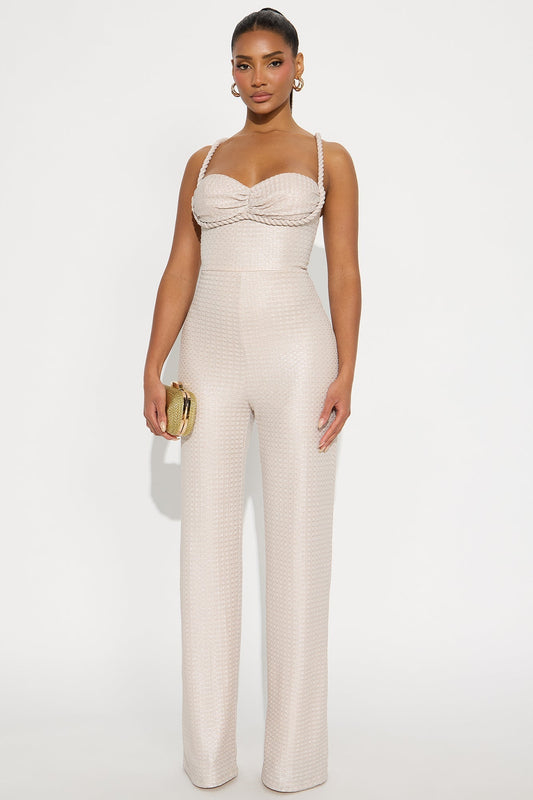 Esmeralda Metallic Wide Leg Jumpsuit - Champagne