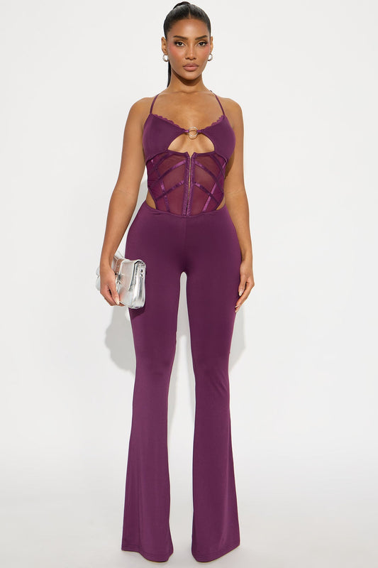 Eviana Corset Flare Jumpsuit - Plum