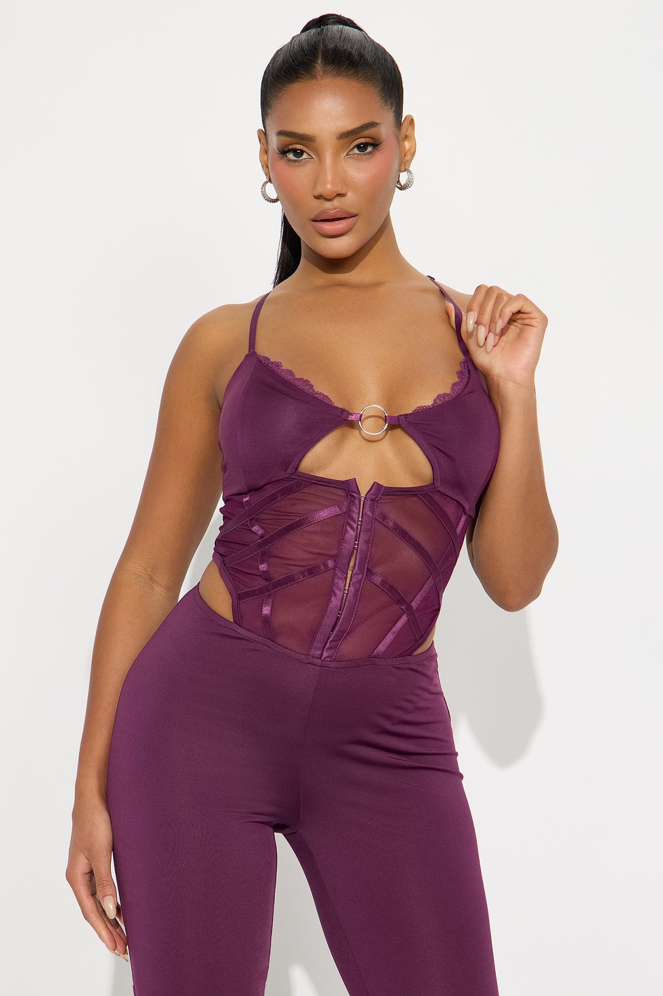 Eviana Corset Flare Jumpsuit - Plum