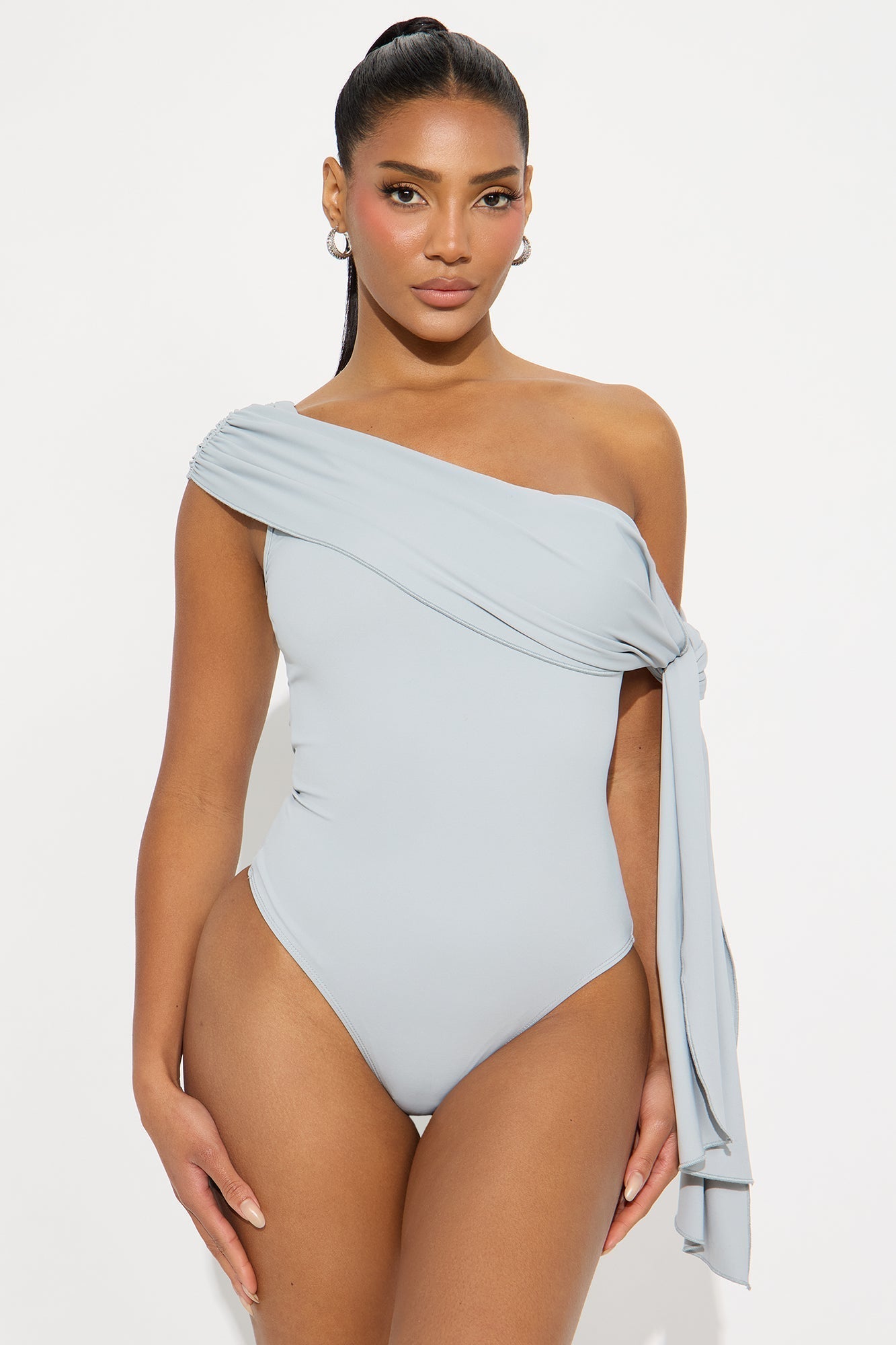 Refined Class Ruched Off Shoulder Bodysuit - Silver