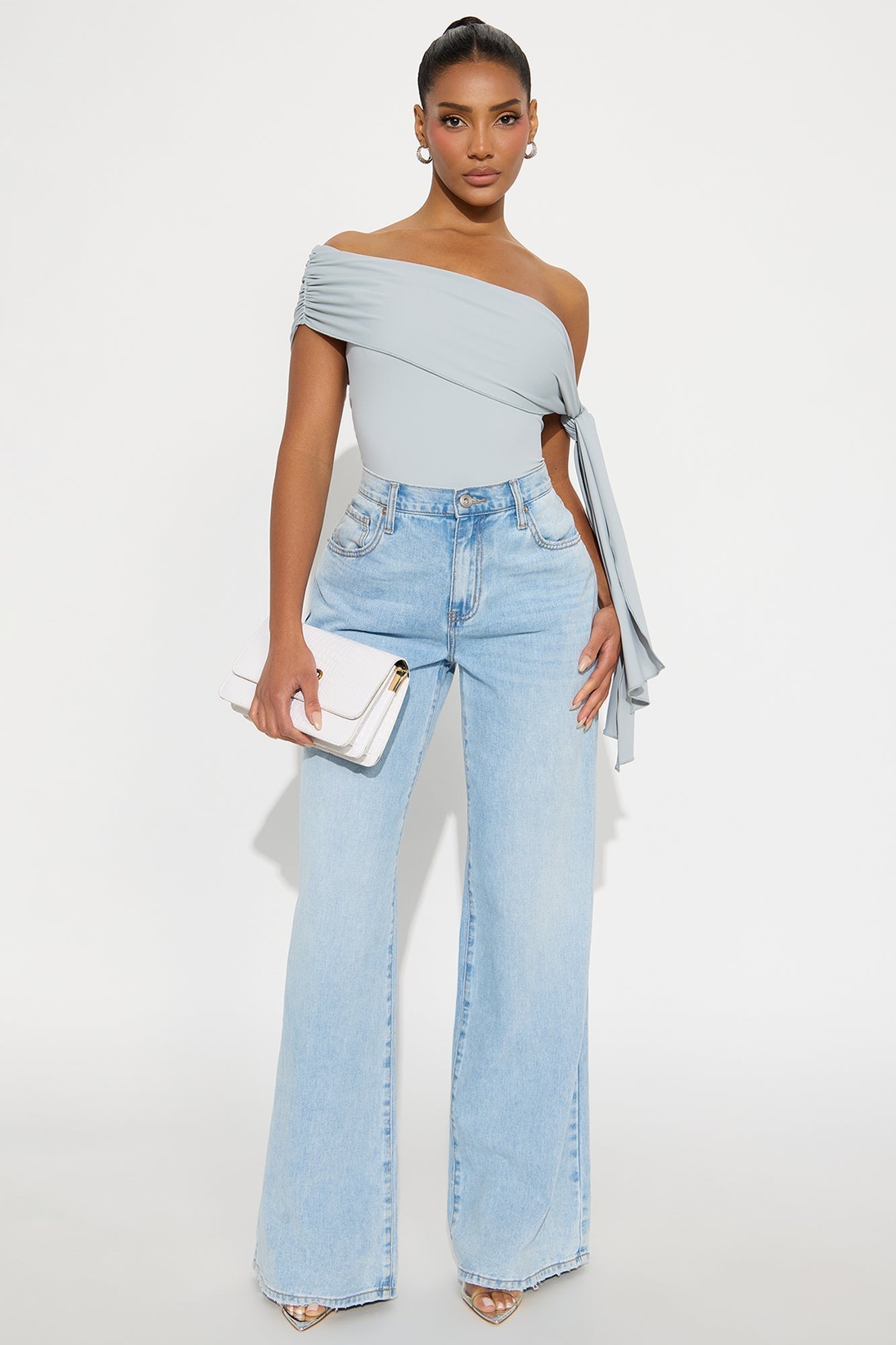 Refined Class Ruched Off Shoulder Bodysuit - Silver