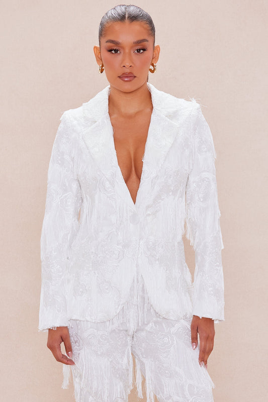 Dolly Fringe Blazer - White