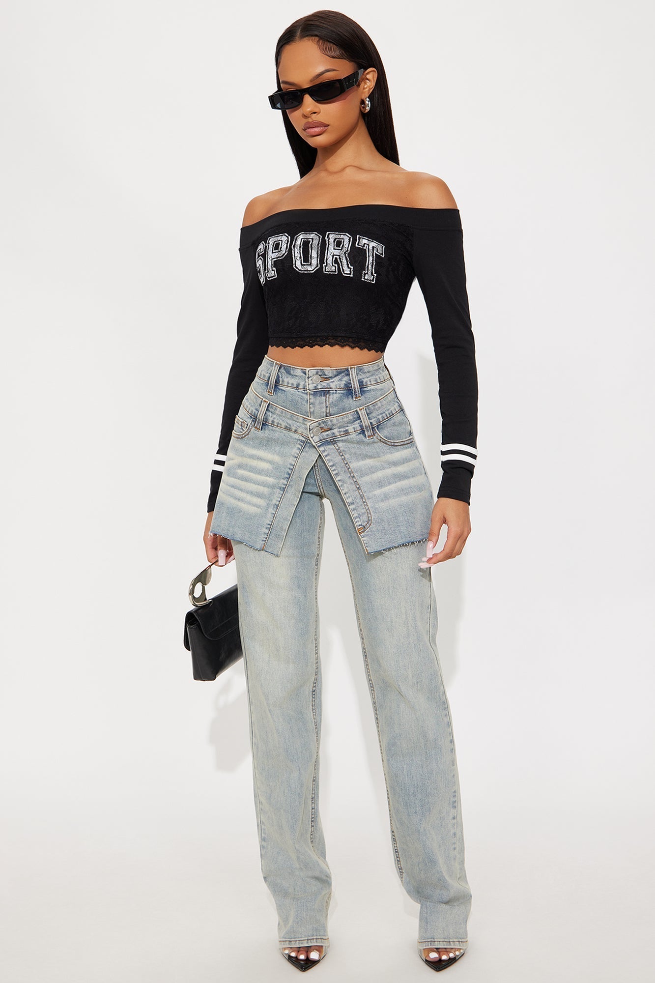 Sporty Gal Off Shoulder Top - Black