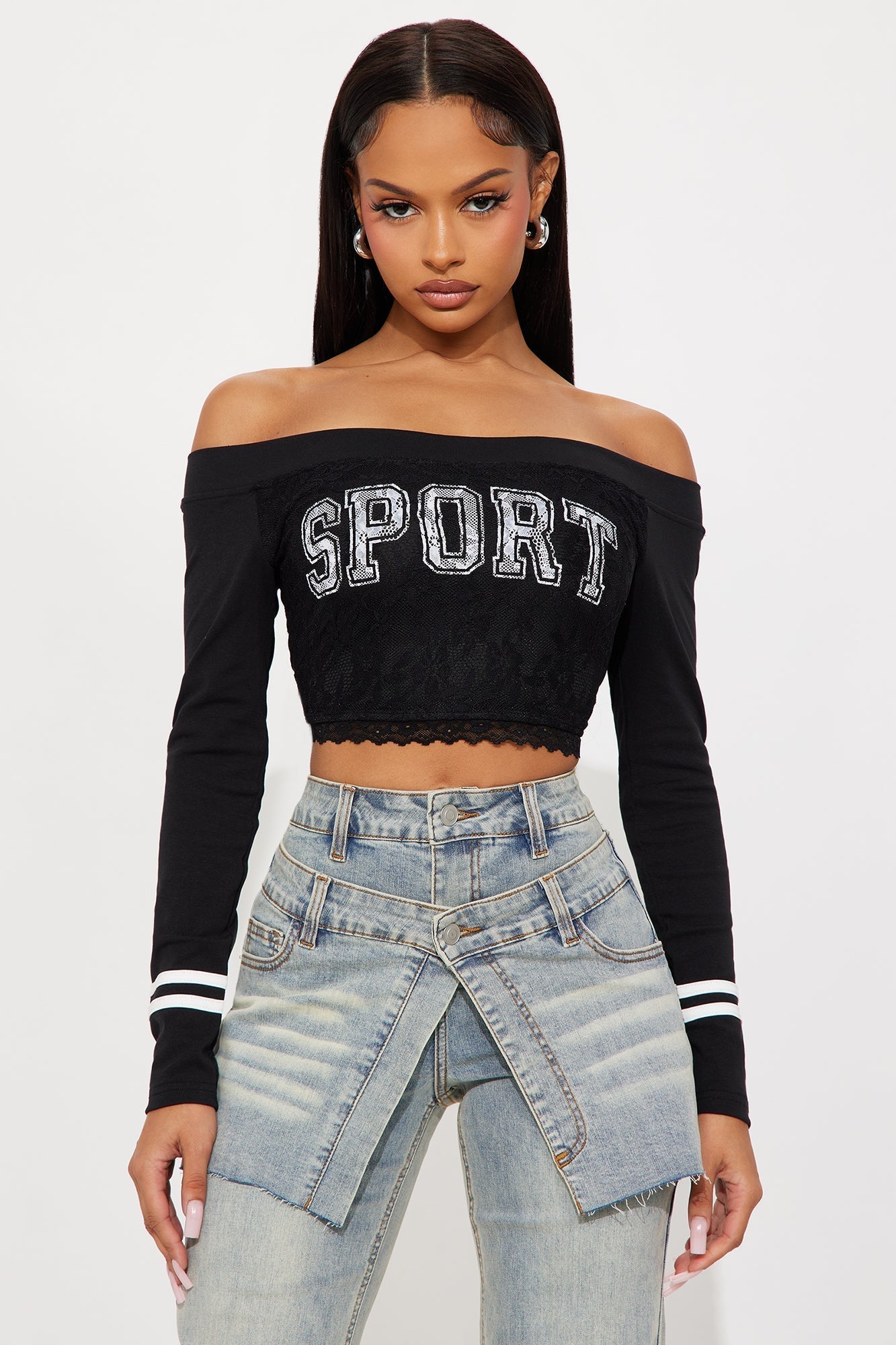 Sporty Gal Off Shoulder Top - Black