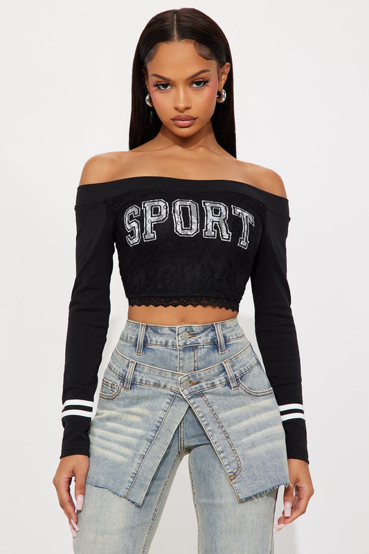 Sporty Gal Off Shoulder Top - Black