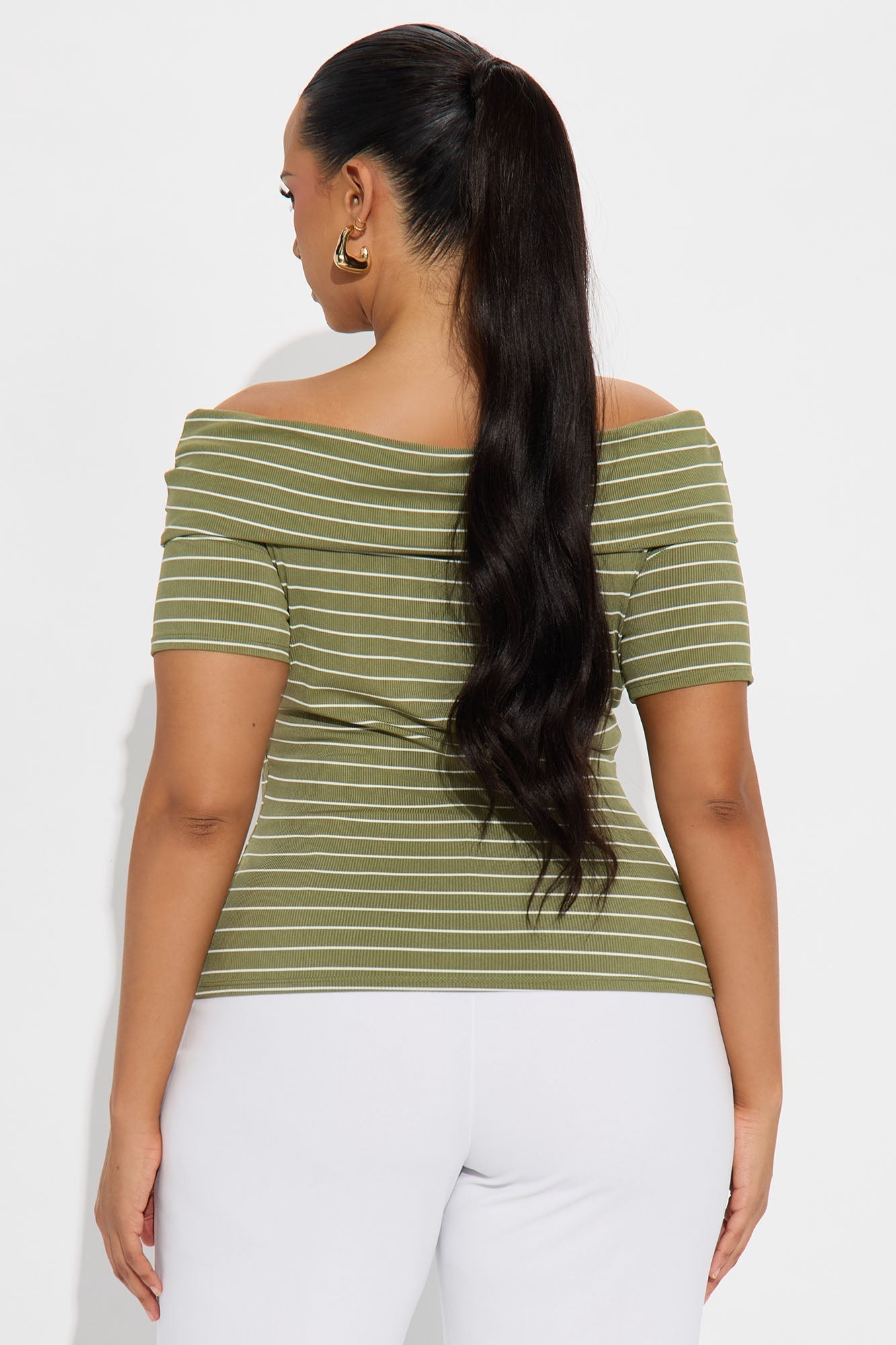 Cinnamon Off Shoulder Ribbed Top - Olive/combo