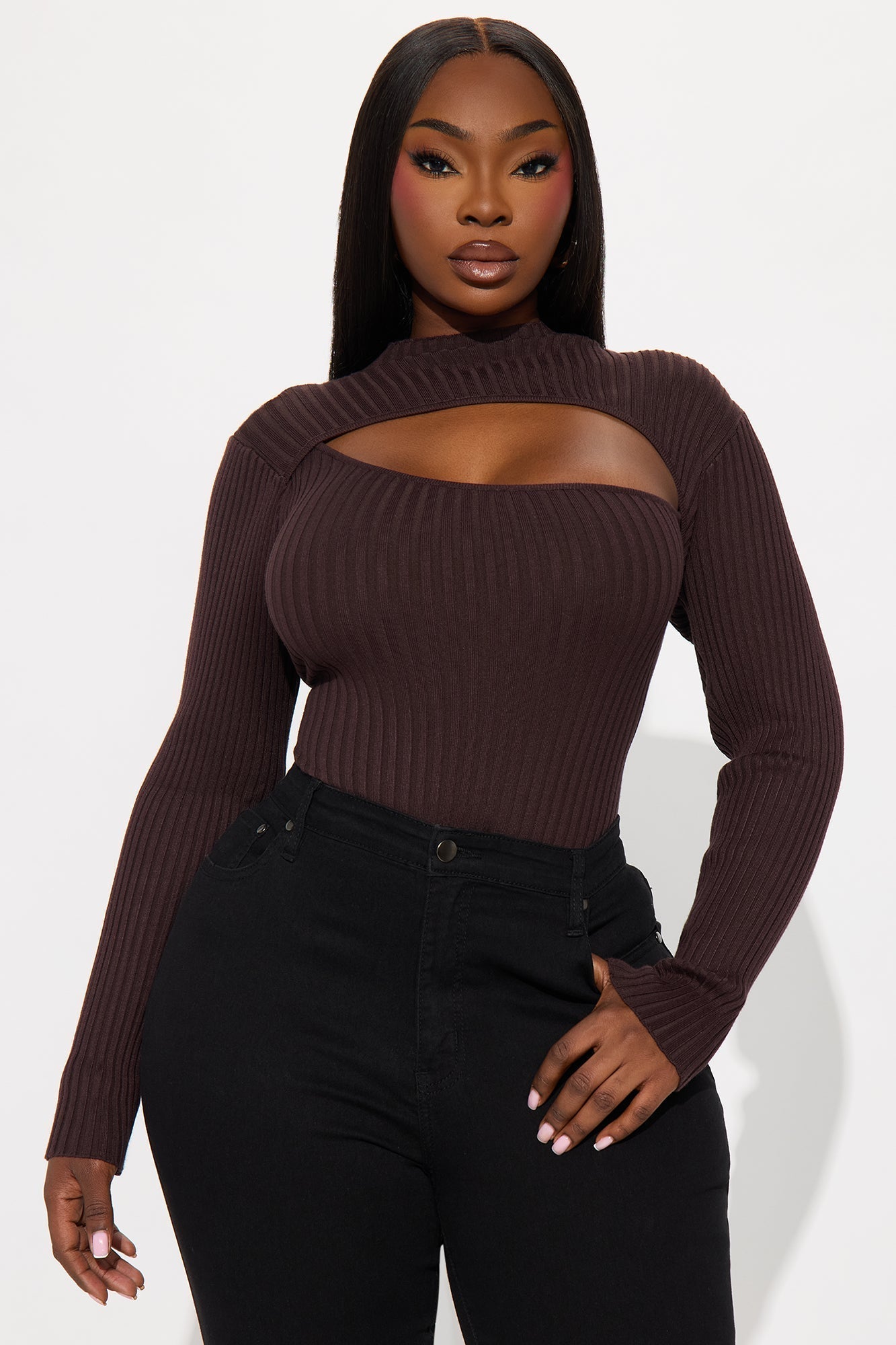 Cut The Antics Sweater Bodysuit - Chocolate