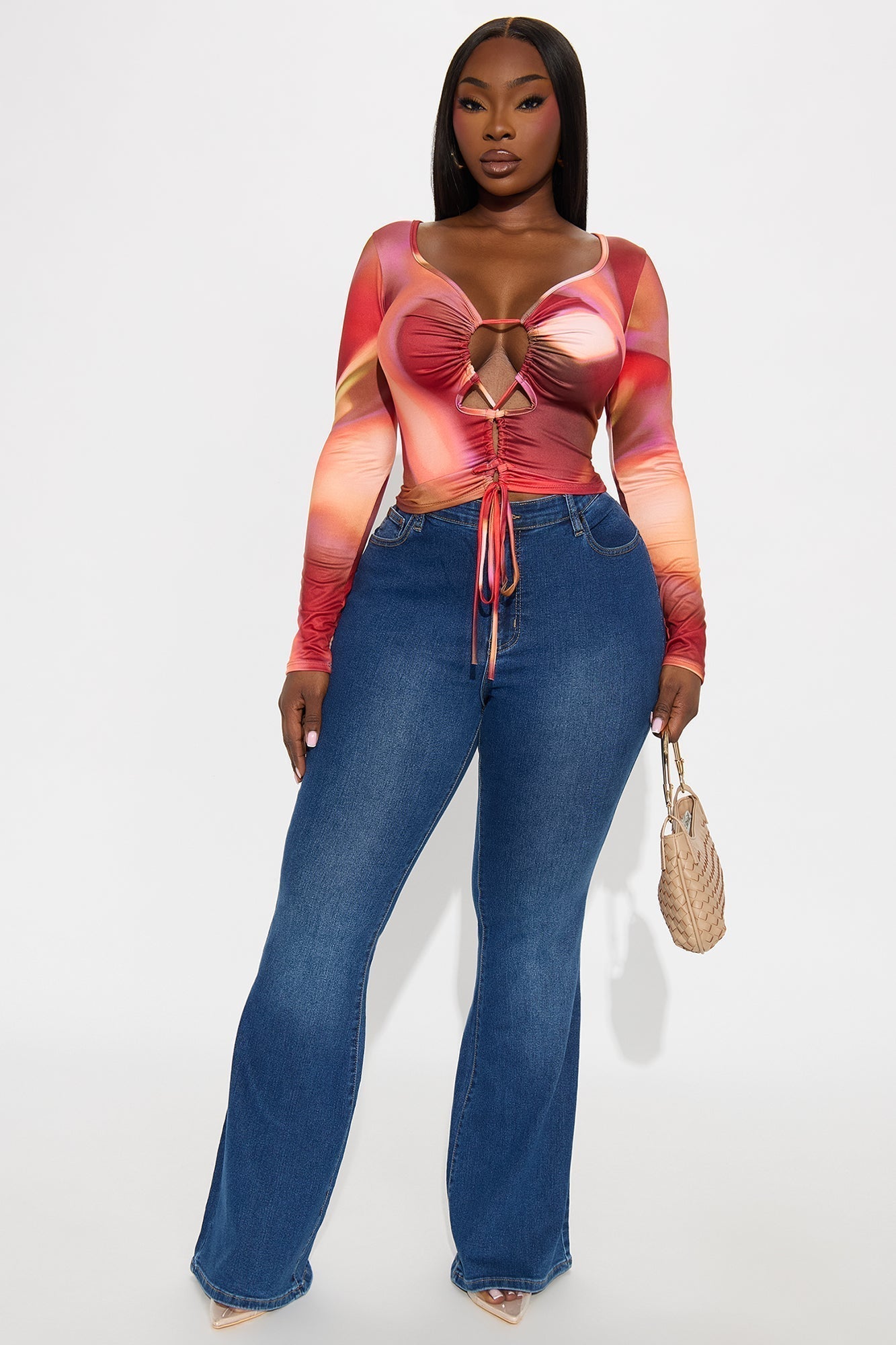 Estella Long Sleeve Lace Up Top - Multi Color